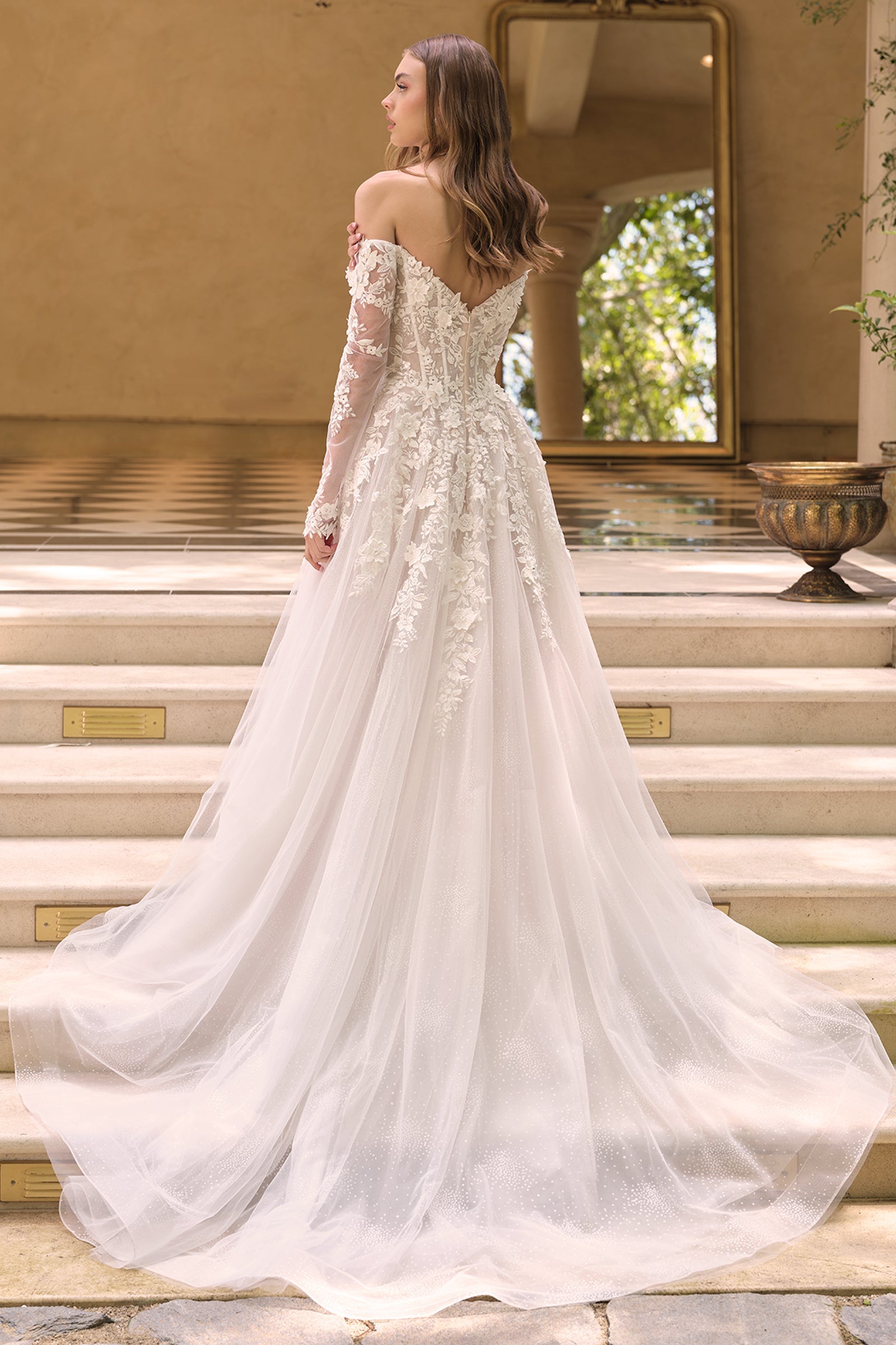 3D Floral Long Sleeve Bridal Gown by Ladivine WL067