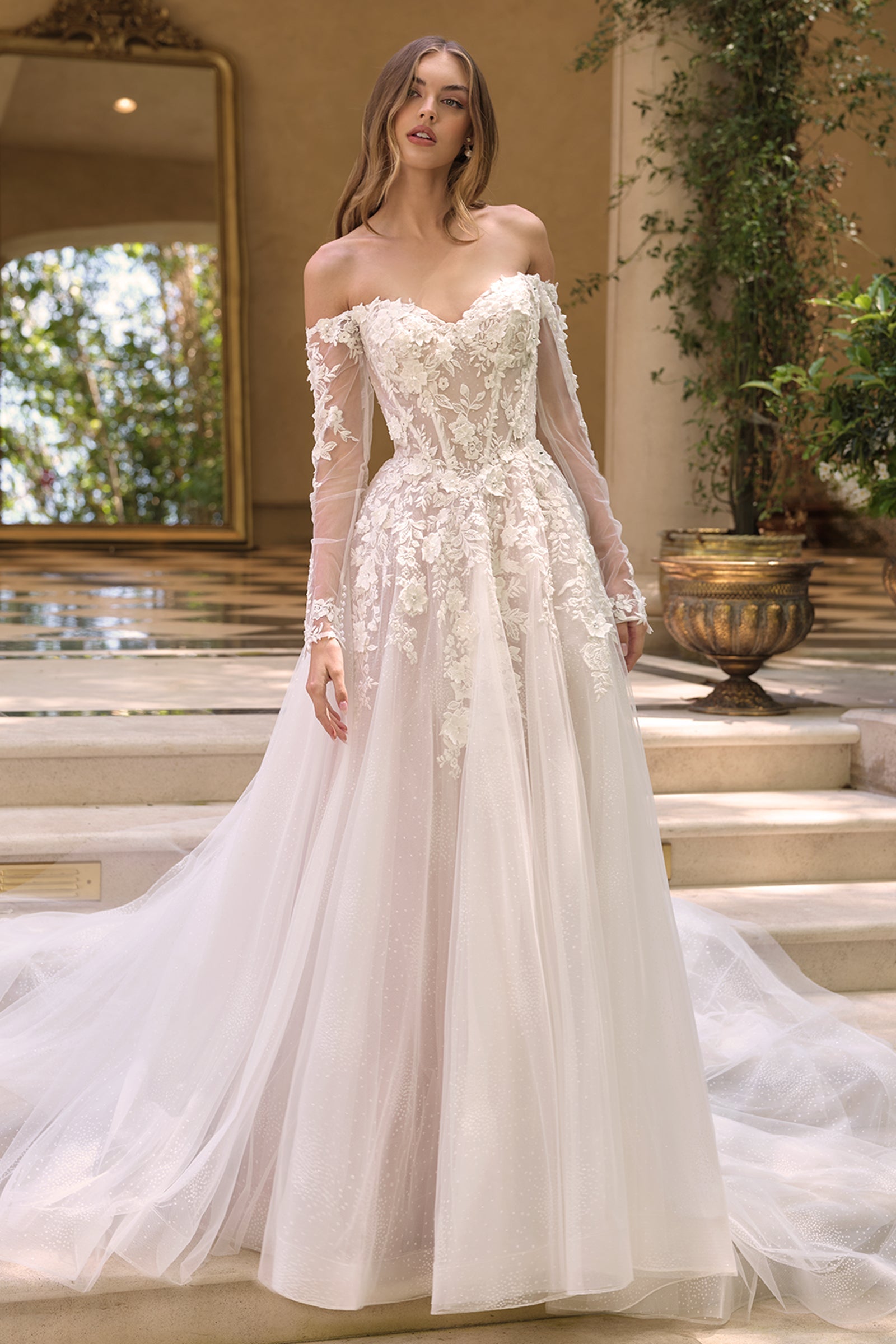 3D Floral Long Sleeve Bridal Gown by Ladivine WL067
