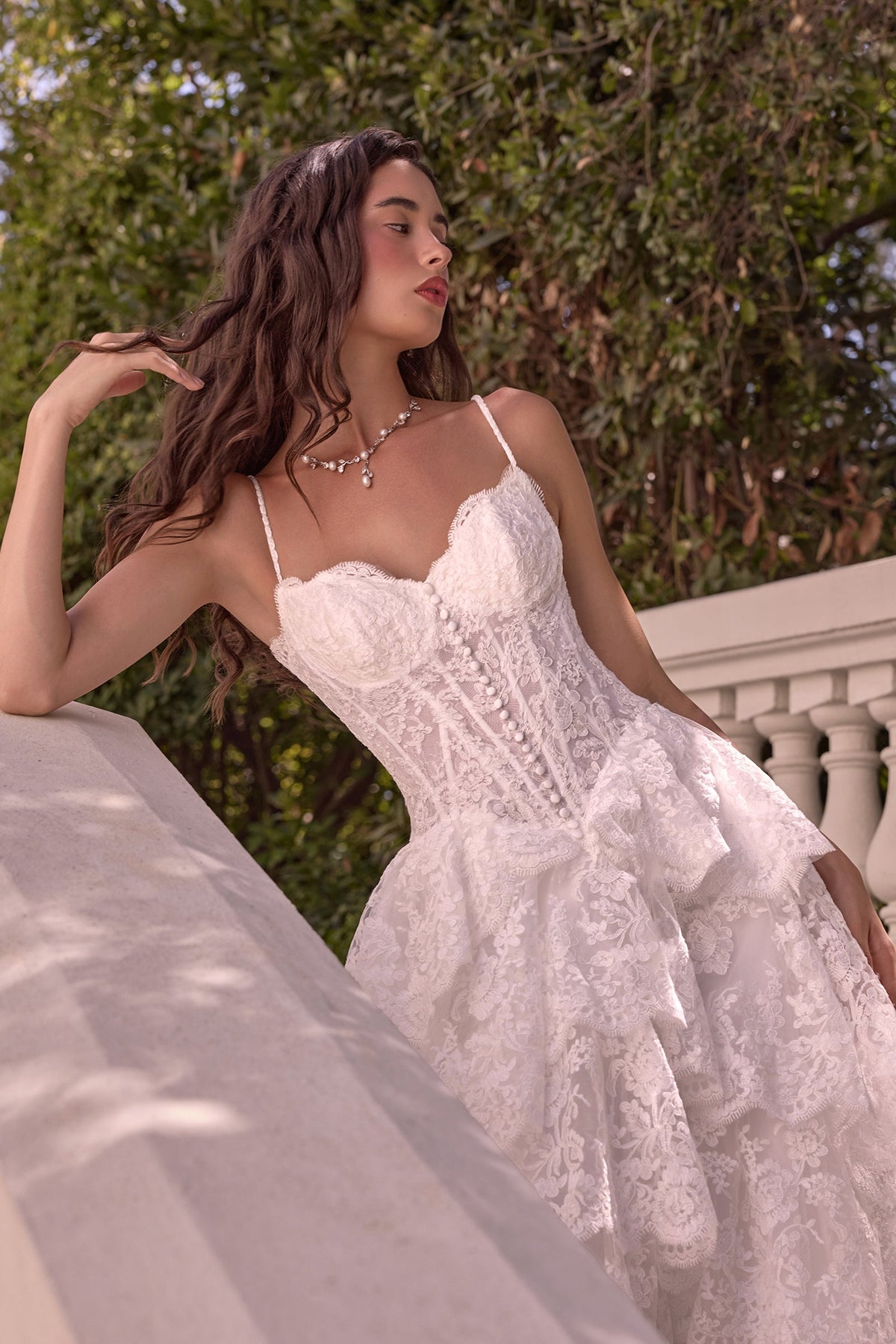 Lace Sleeveless Layered Bridal Gown | Ladivine WL076