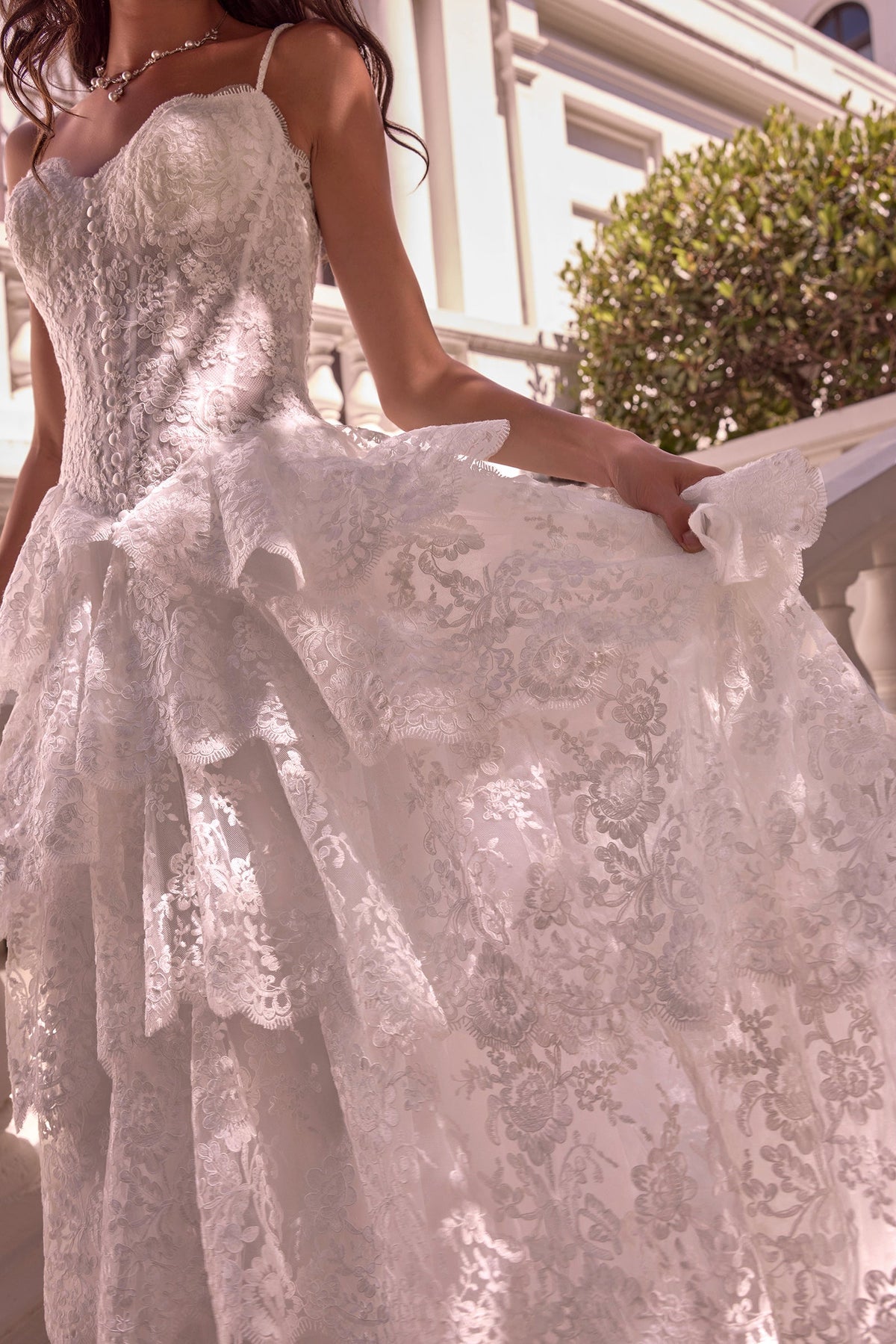 Lace Sleeveless Layered Bridal Gown | Ladivine WL076