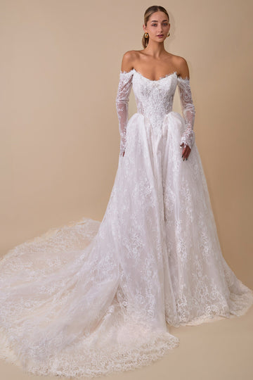 Lace Long-Sleeve Bridal Formal Gown | Ladivine WL079
