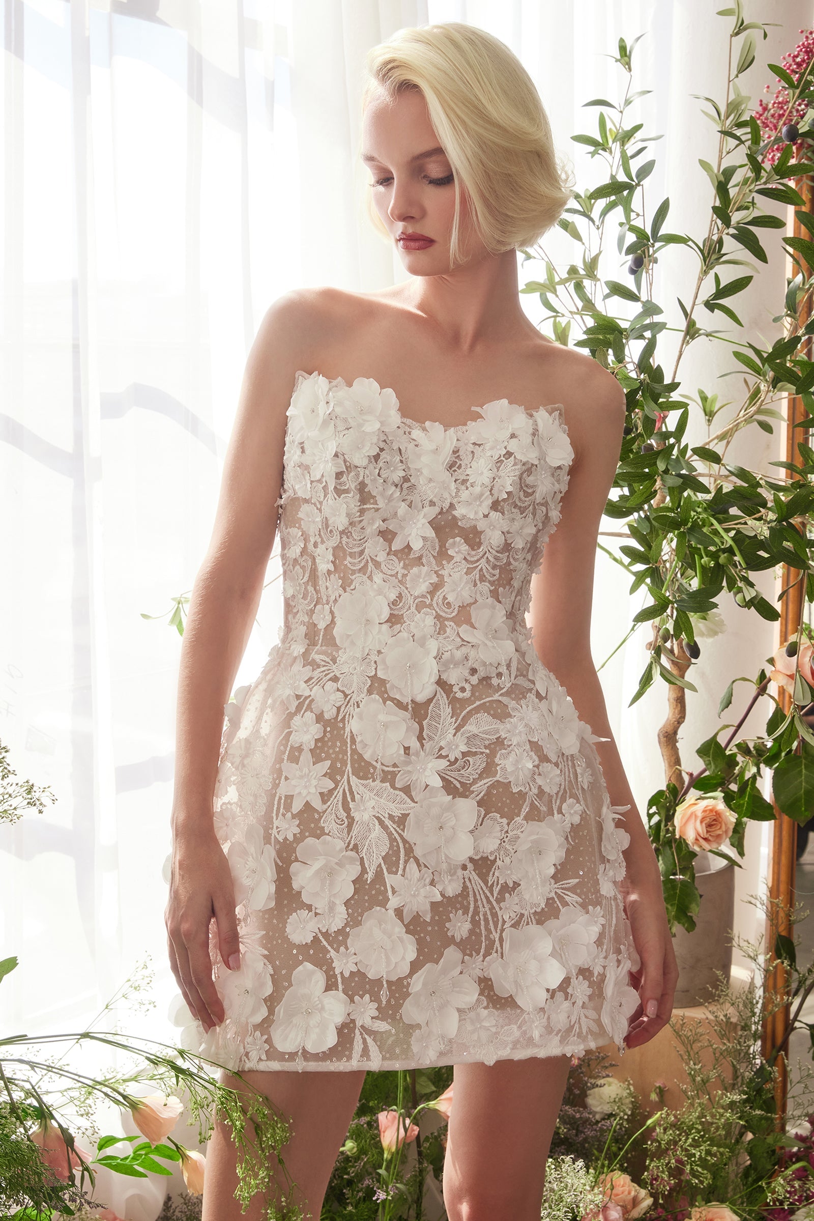 3D Floral Short Strapless Bridal Dress by Ladivine WL085 Cinderella Divine