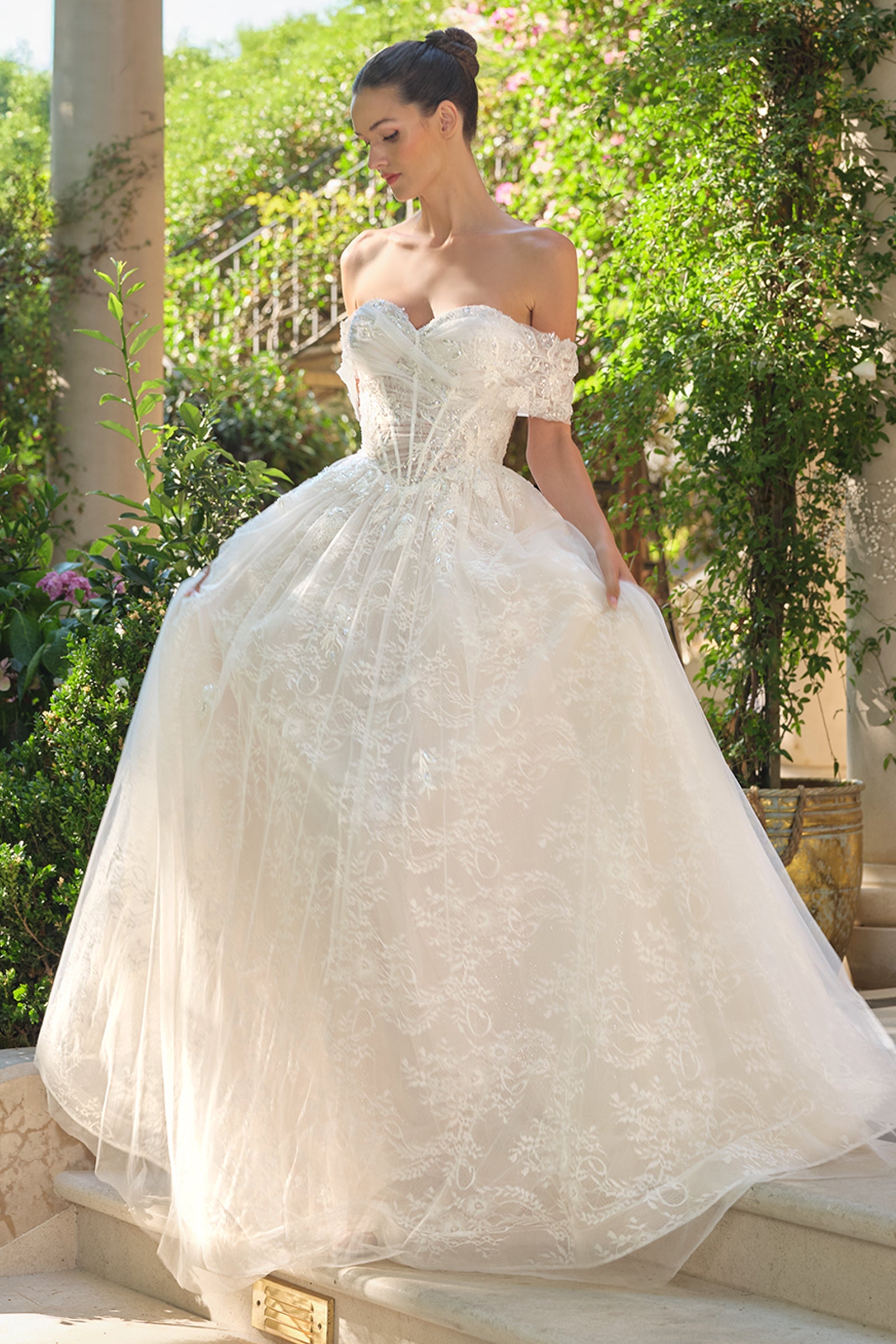 Lace Off Shoulder Bridal Gown by Ladivine WL090