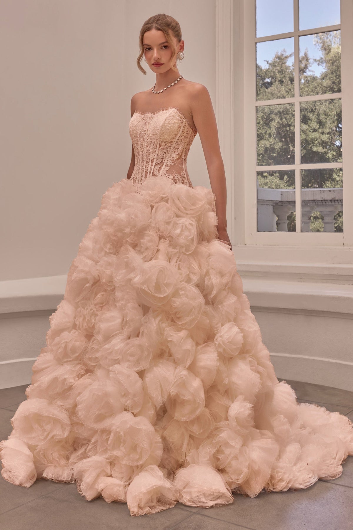 Lace Strapless Rosette Bridal Gown | Ladivine WL092
