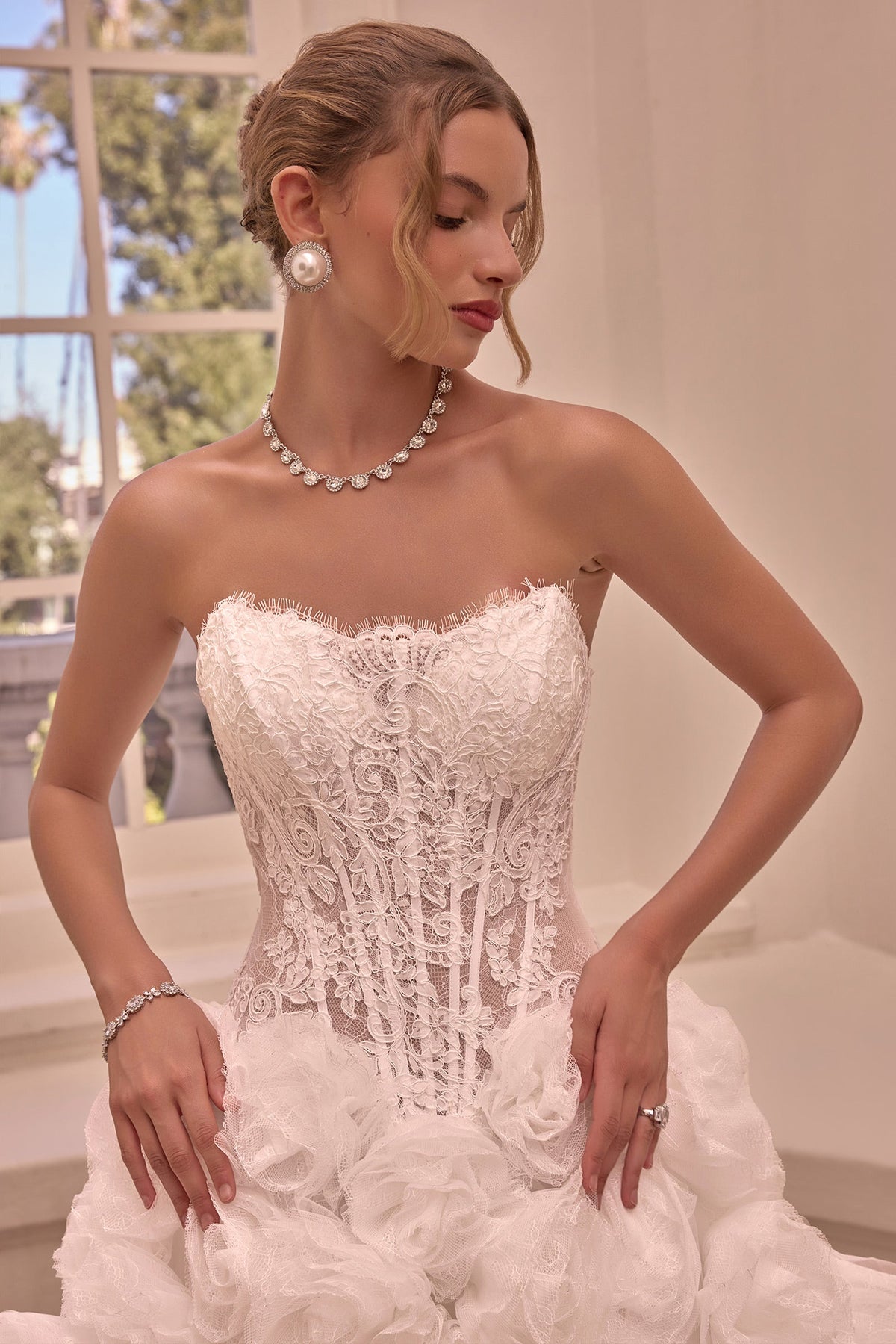 Lace Strapless Rosette Bridal Gown | Ladivine WL092