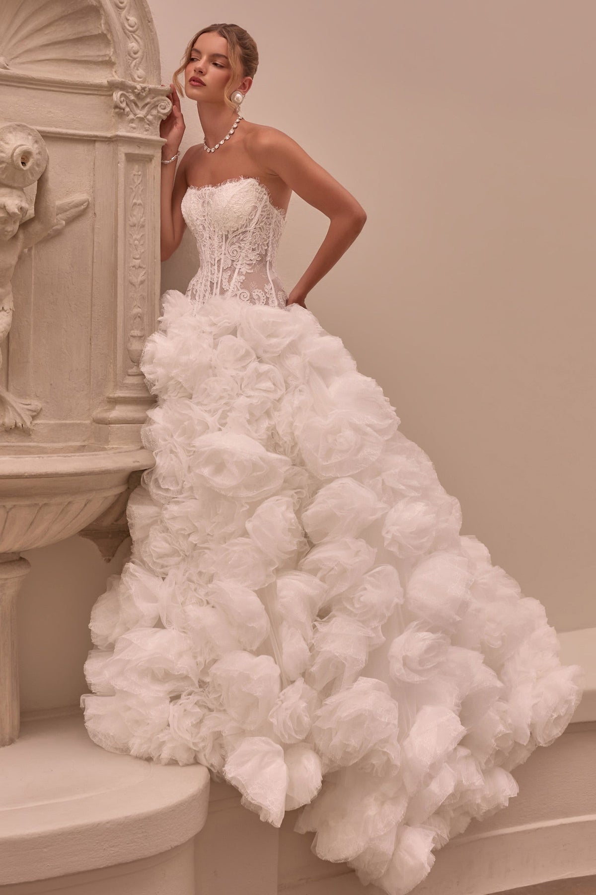 Lace Strapless Rosette Bridal Gown | Ladivine WL092