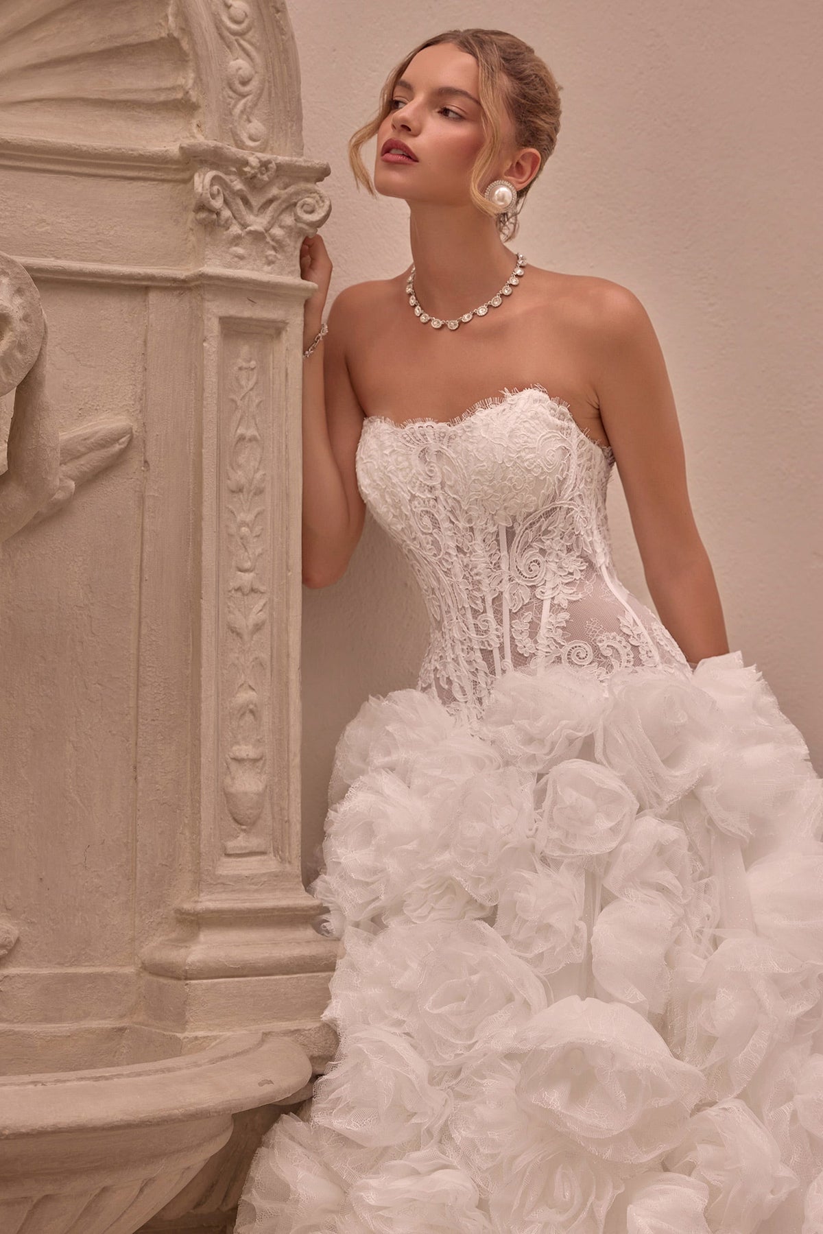 Lace Strapless Rosette Bridal Gown | Ladivine WL092