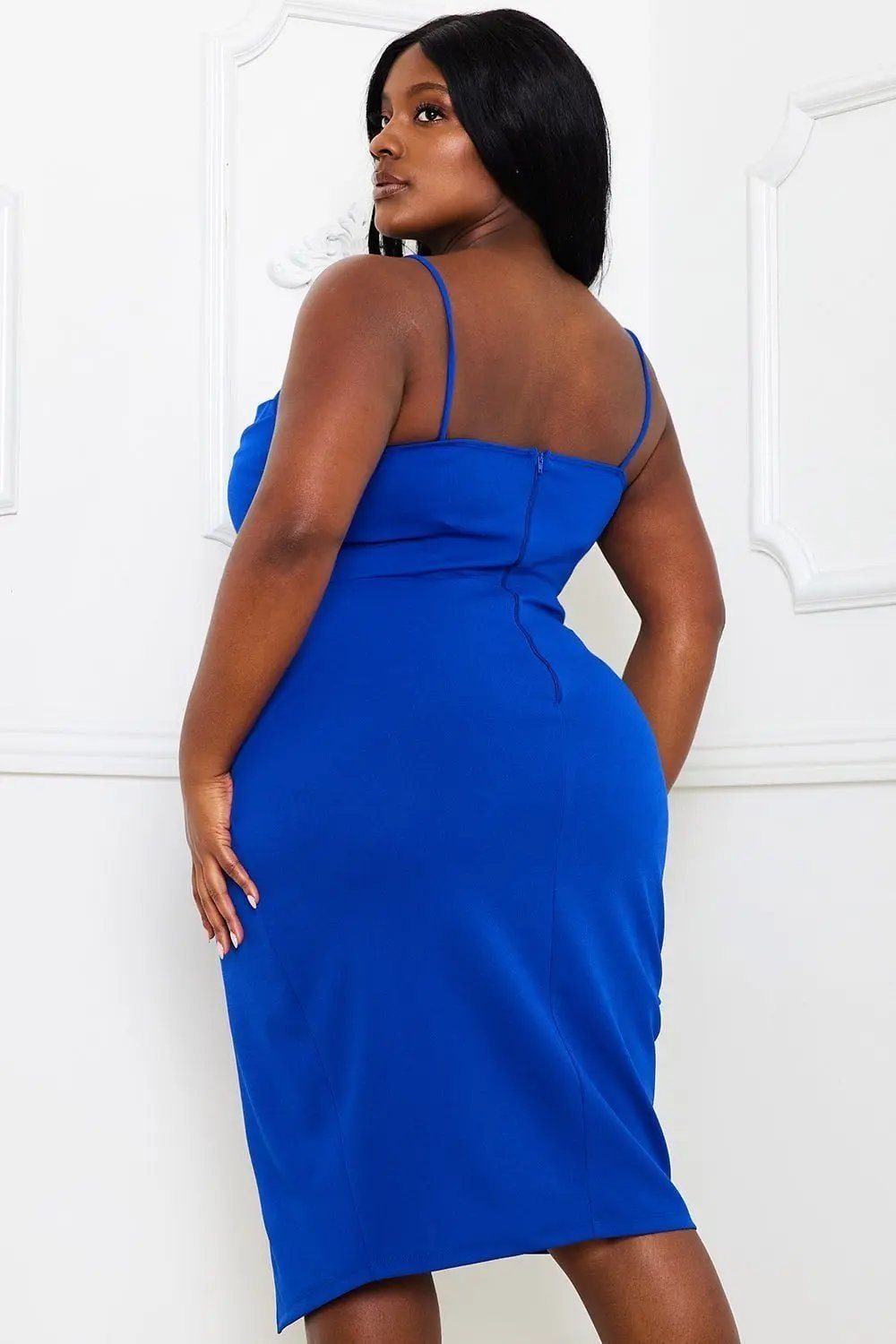 Plus Size Midi Dress - Pleated Wrap Skirt Dress With Adjustable Strap BOUTINIE