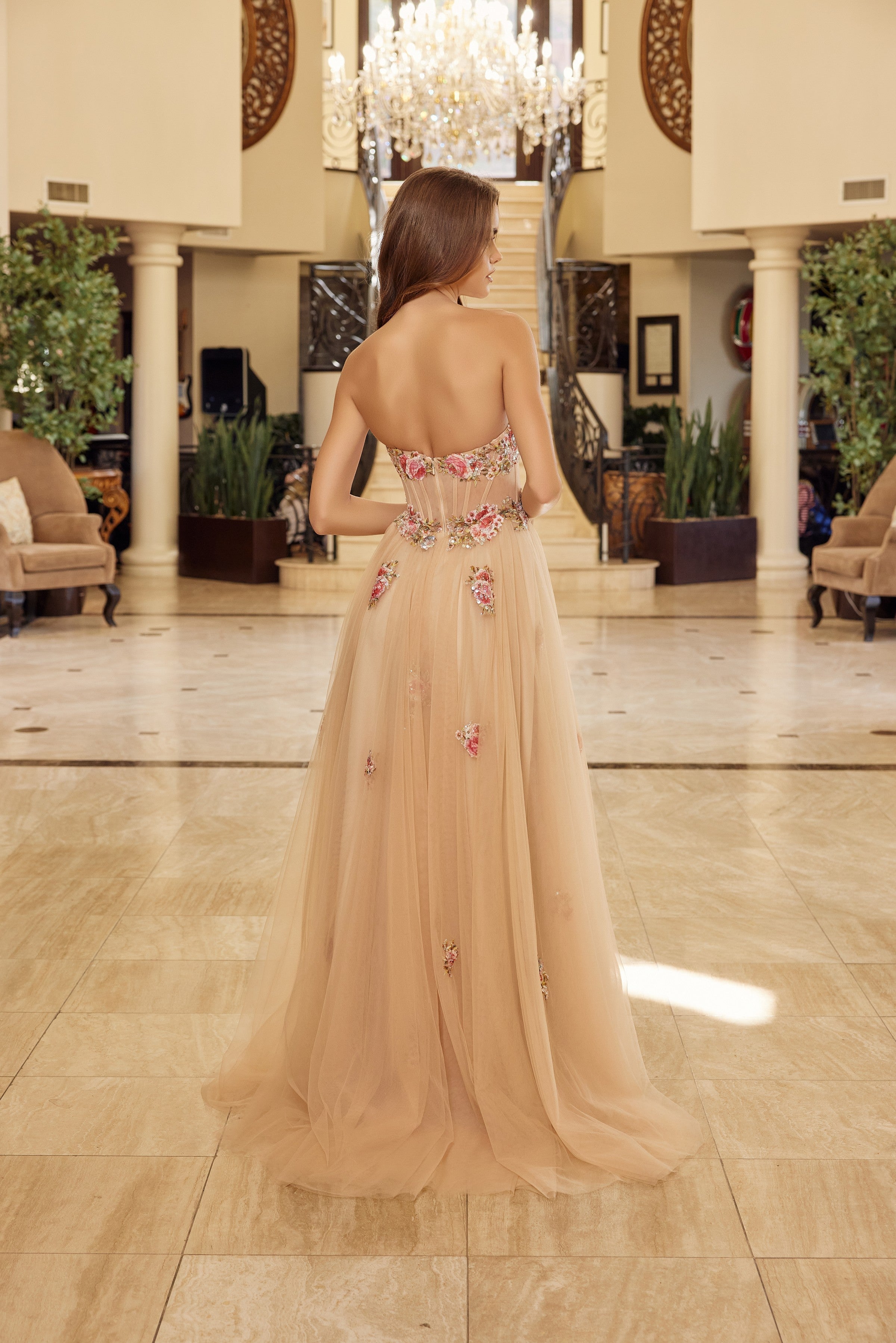 Applique Strapless A-line Slit Gown by Nox Anabel Y1803