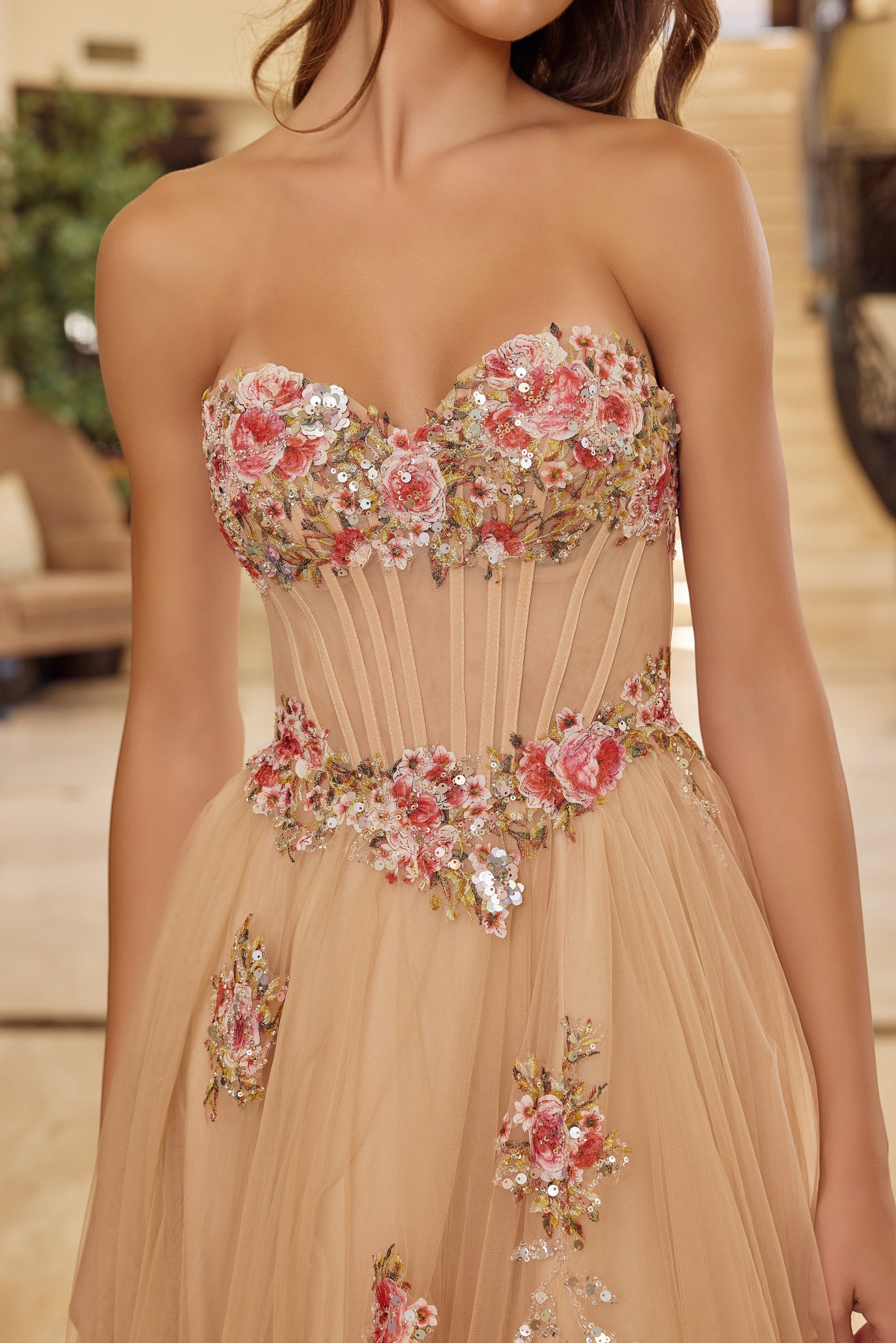 Applique Strapless A-line Slit Gown by Nox Anabel Y1803