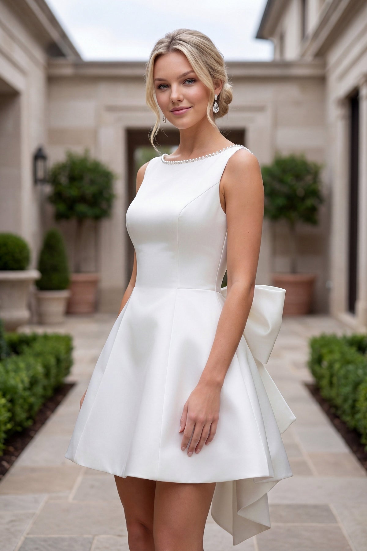 White Short Sleeveless Evening Dress | Nox Anabel Y7001W