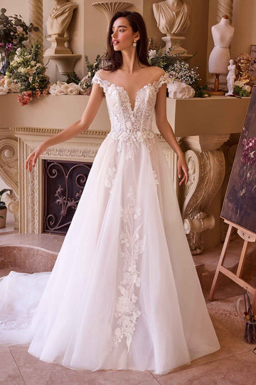 Applique Off Shoulder Bridal Gown by Ladivine WL038