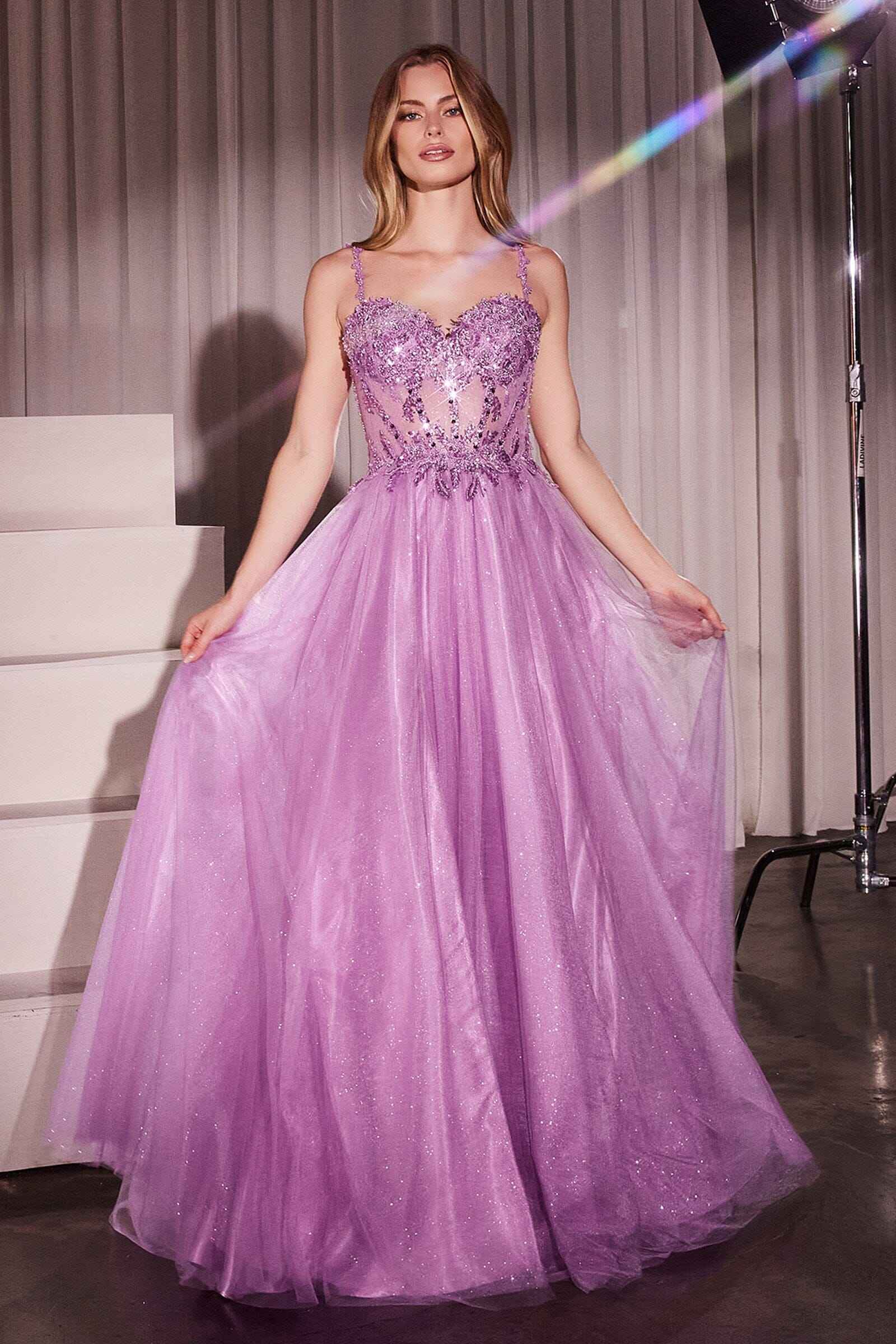Applique Sleeveless A-line Slit Gown by Ladivine CD0234