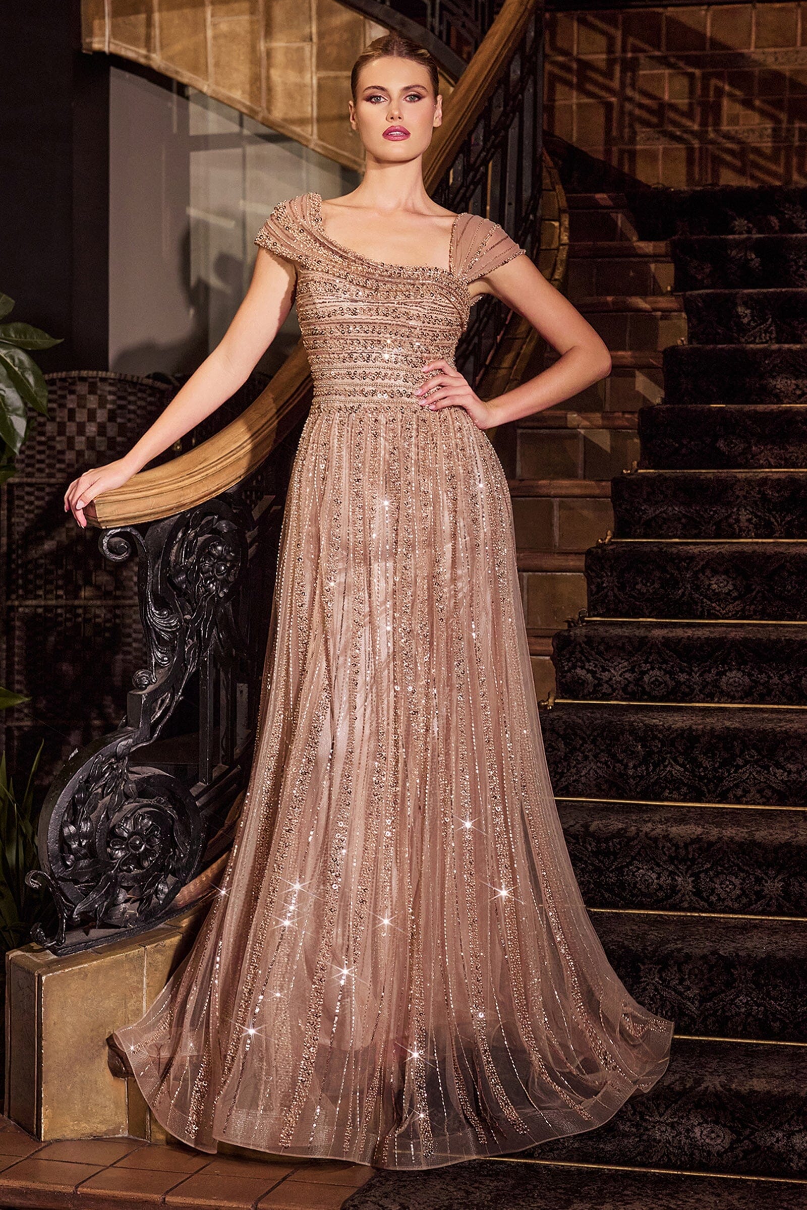 Beaded Off Shoulder A-line Gown by Ladivine CD0238