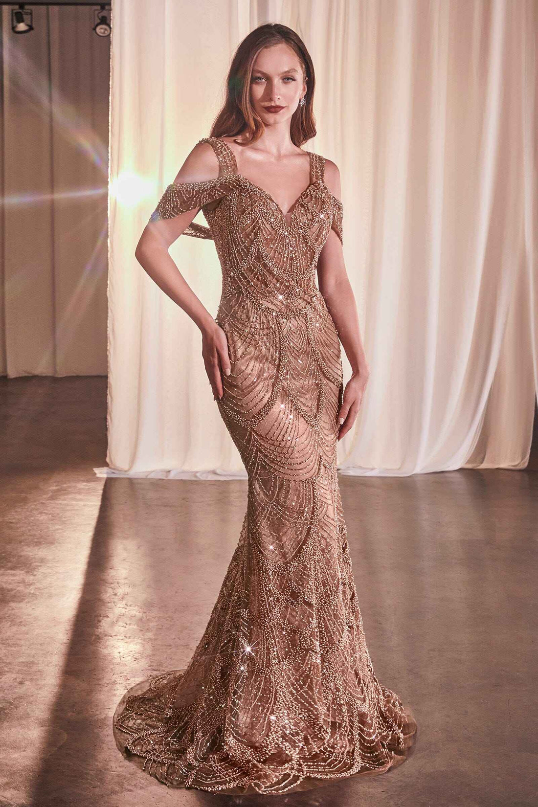 Beaded Off Shoulder Mermaid Dress by Ladivine CC4020