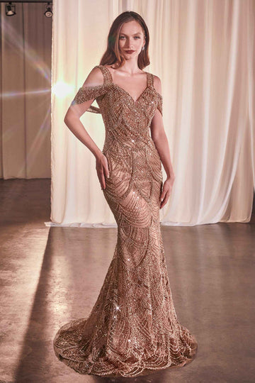 Beaded Off Shoulder Mermaid Dress by Ladivine CC4020