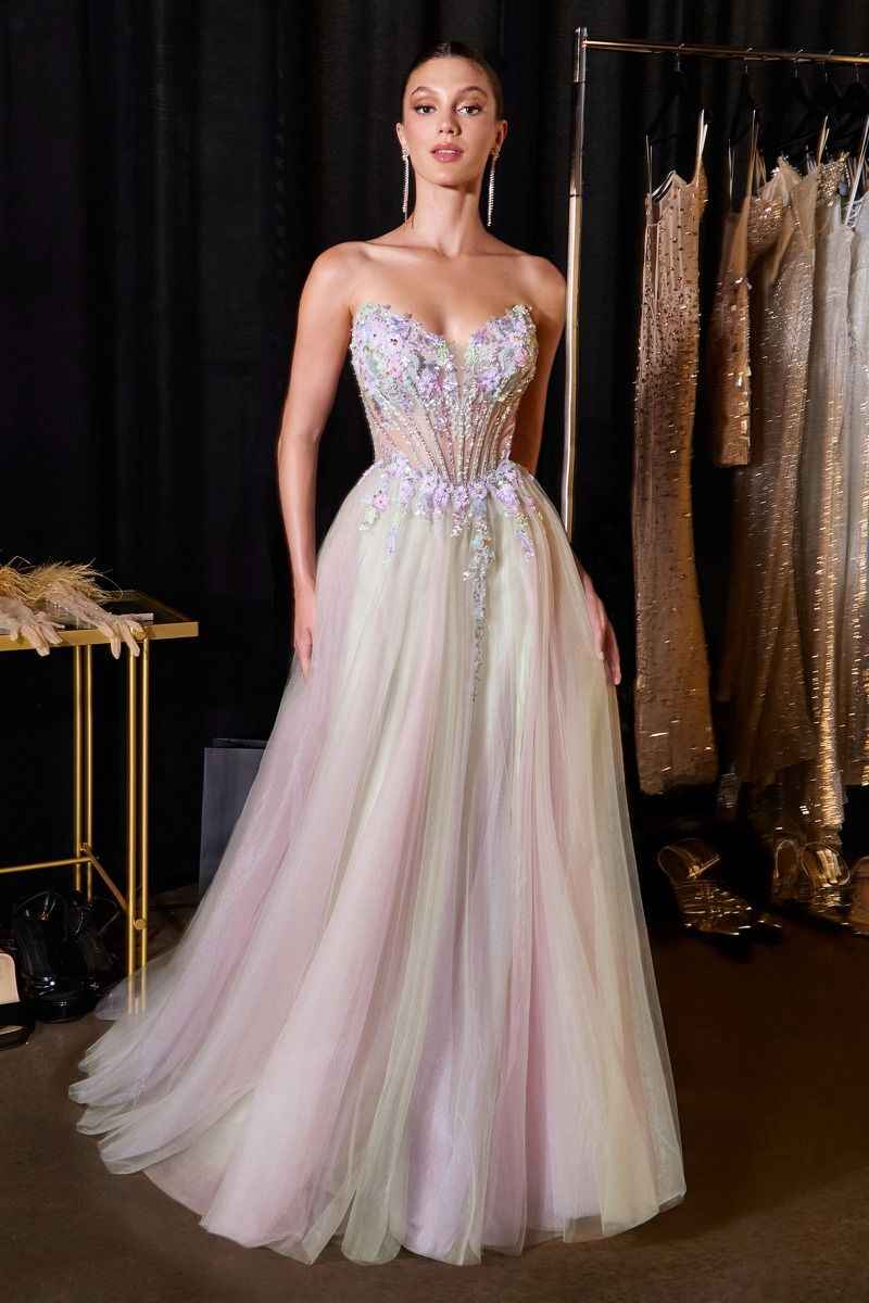 Applique Strapless A-line Slit Gown by Ladivine CD2418