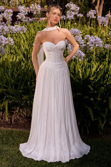 White Chiffon Strapless A-Line Gown | Ladivine CD414W