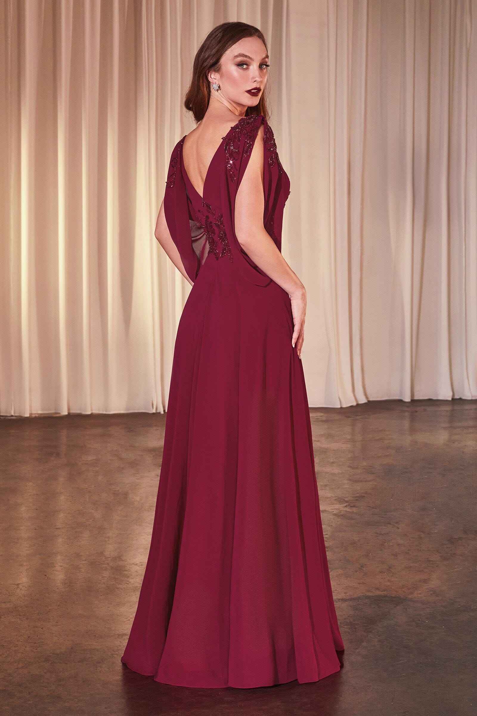 Chiffon Cowl Sleeve A-line Gown by Ladivine CDS508