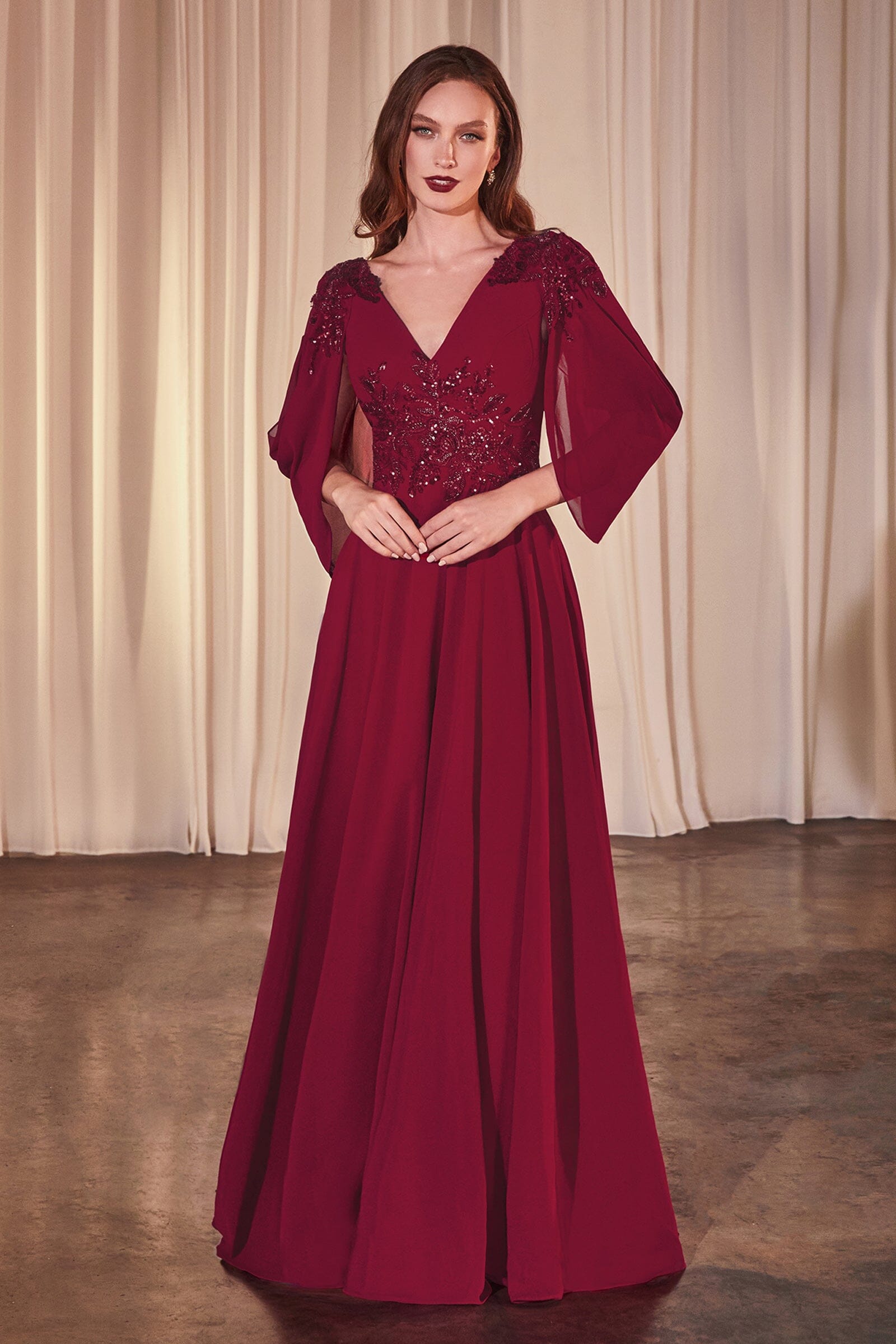 Chiffon Cowl Sleeve A-line Gown by Ladivine CDS508