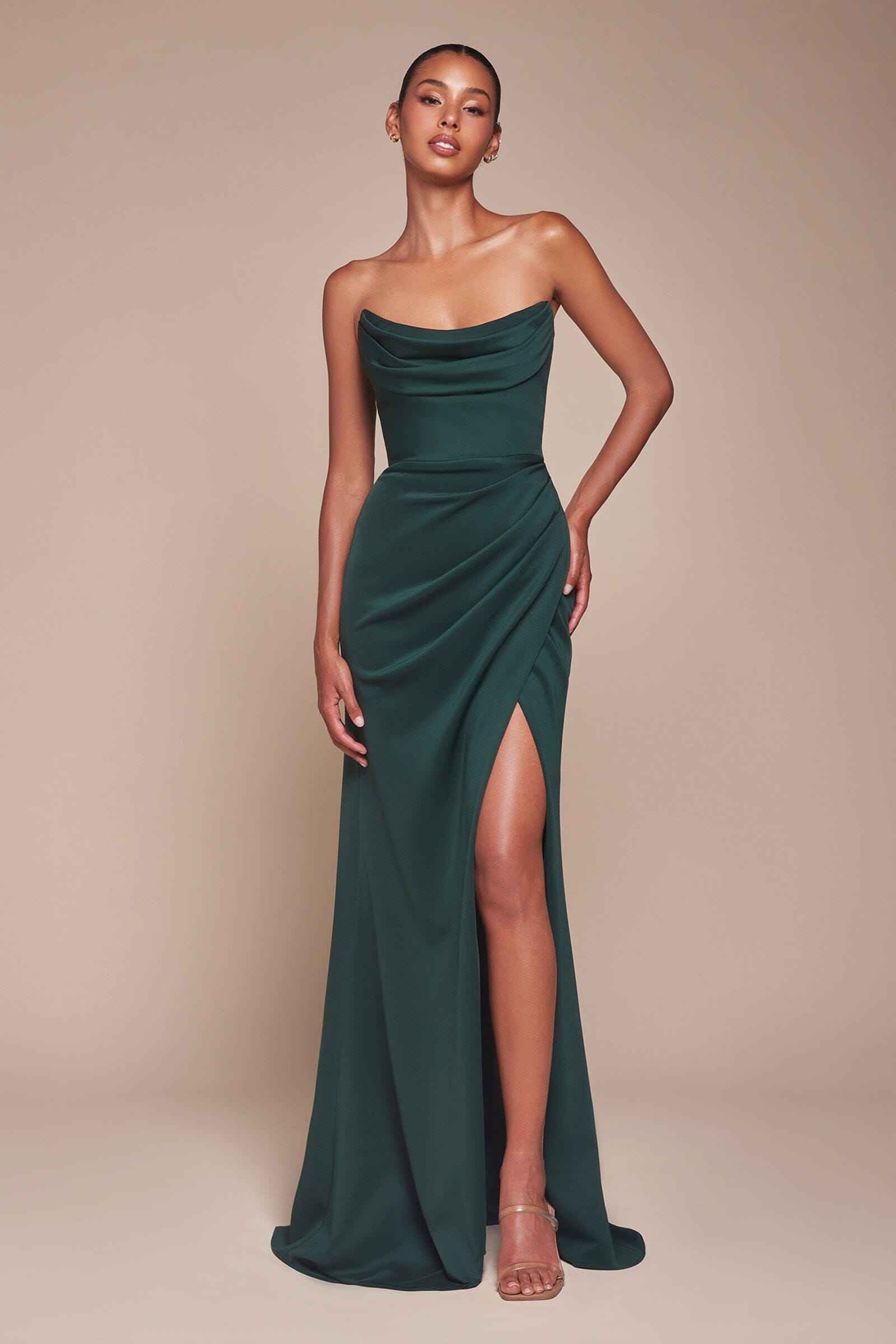 Chiffon Strapless Slit Gown by Ladivine CD355