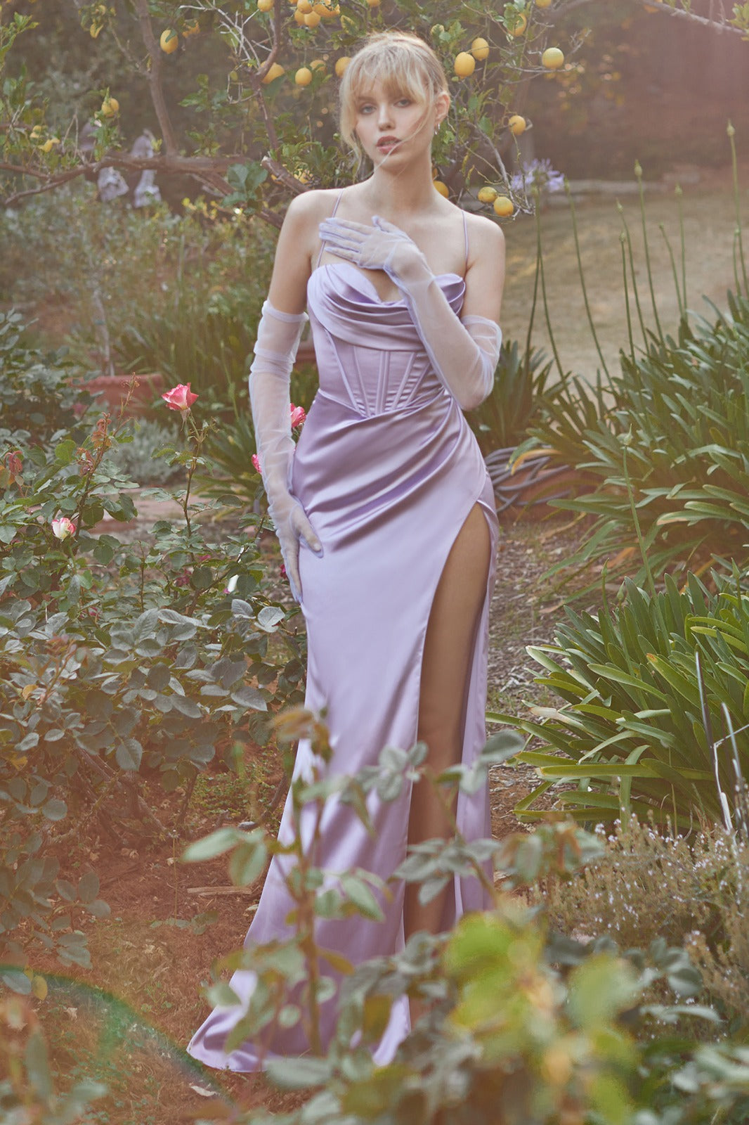Corset Cowl Satin Gown by Cinderella Divine 7483