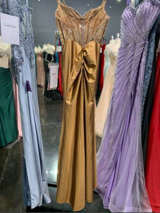 Beaded Satin Sleeveless Slit Gown by Ladivine CD744 Cinderella Divine