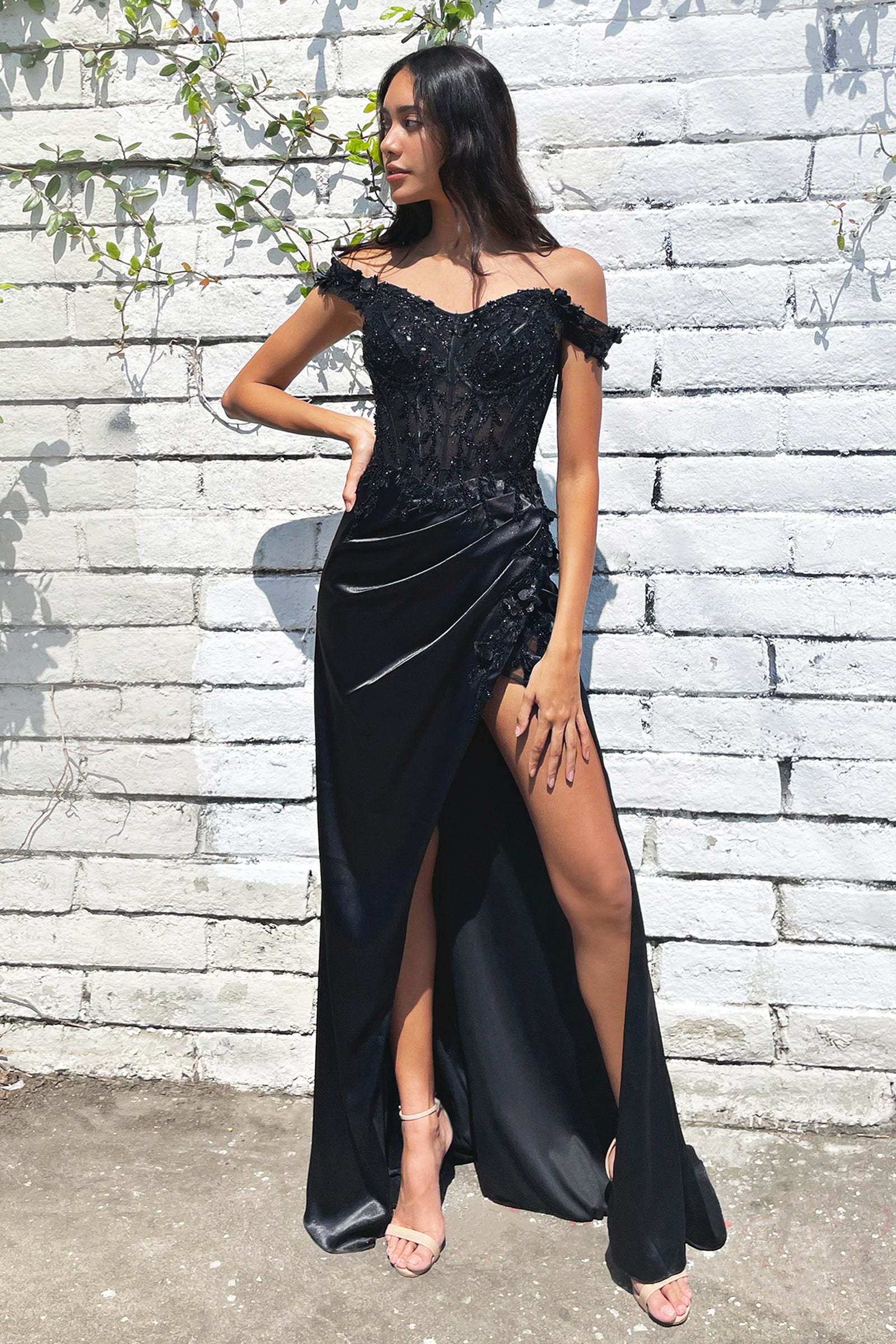 Fitted 3D Floral Corset Gown by Cinderella Divine CD0186