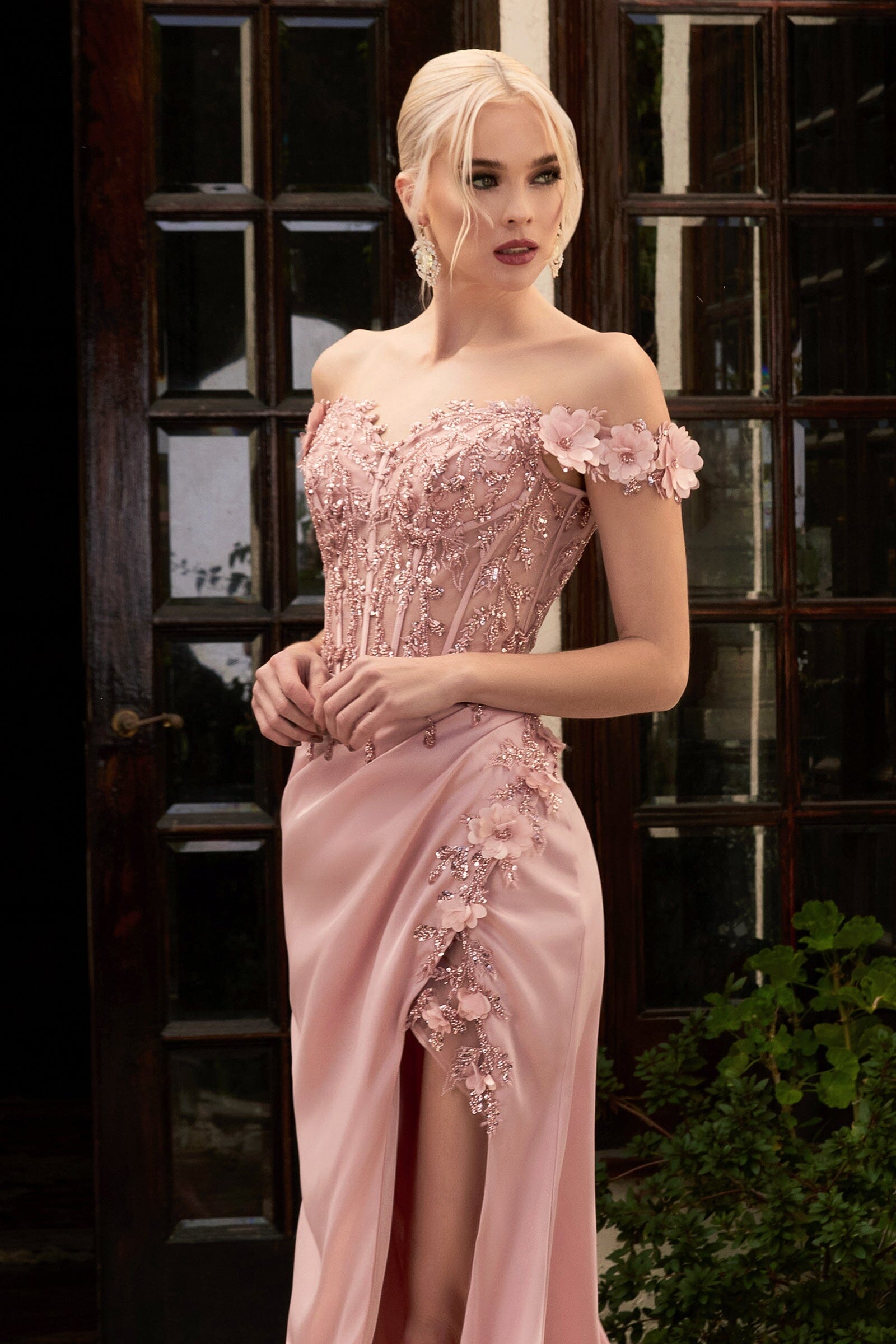 Fitted 3D Floral Corset Gown by Cinderella Divine CD0186