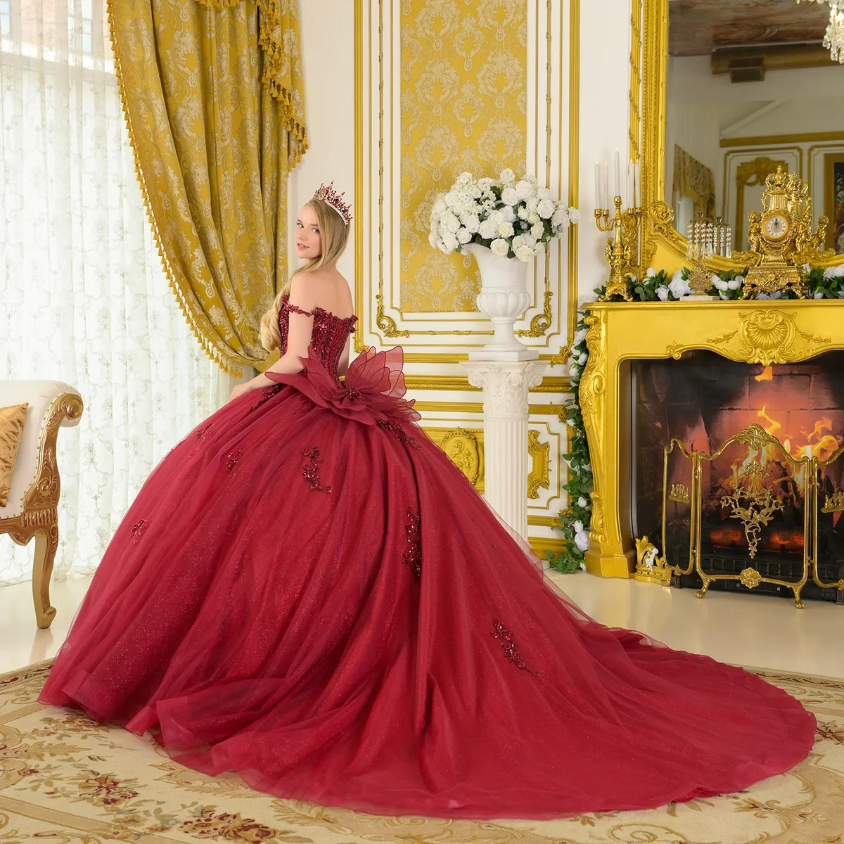 Beaded Off-the-Shoulder Ball Formal Gown | Elizabeth K GL3712