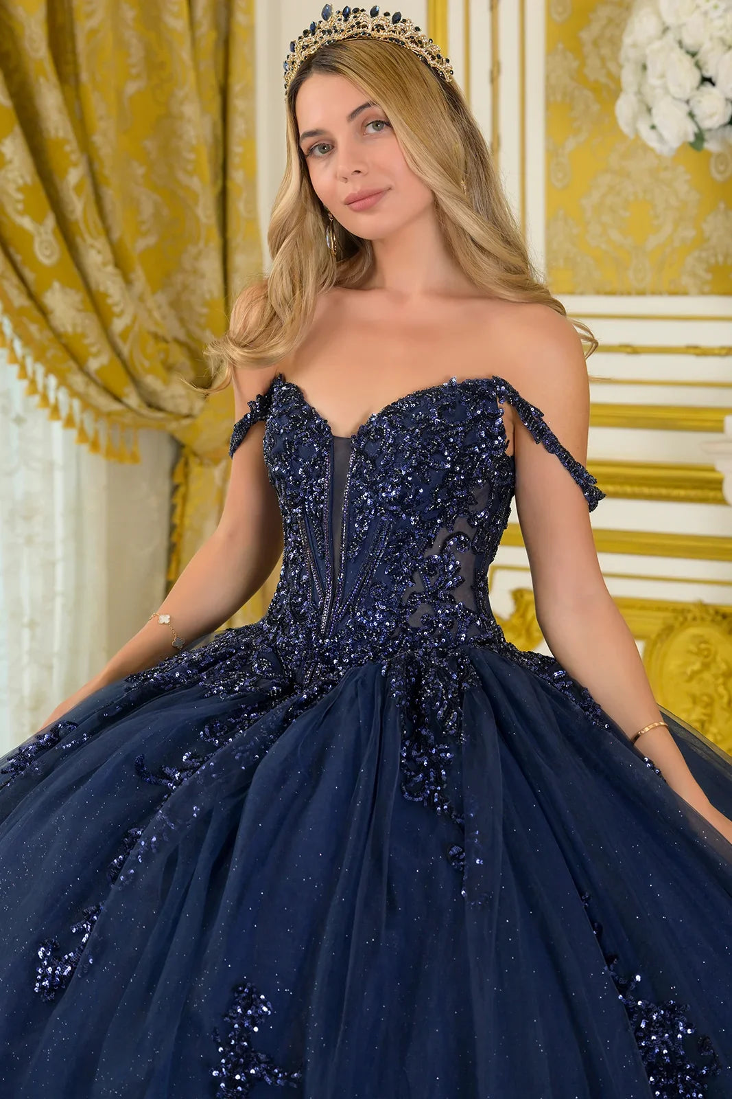 Beaded Off-the-Shoulder Ball Formal Gown | Elizabeth K GL3712