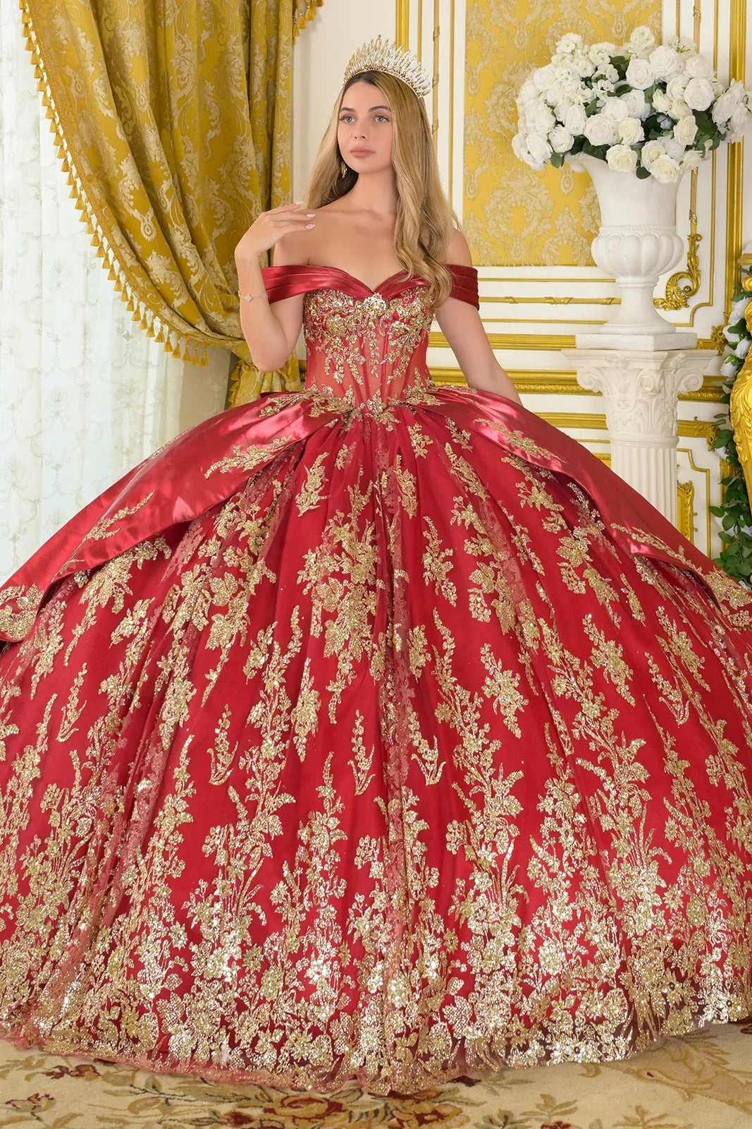 Beaded Off-the-Shoulder Ball Formal Gown | Elizabeth K GL3791