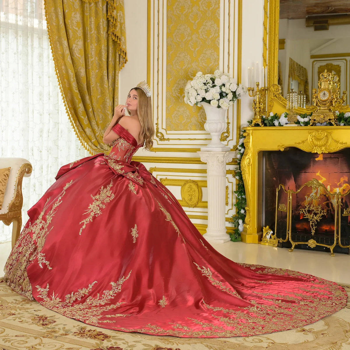 Beaded Off-the-Shoulder Ball Formal Gown | Elizabeth K GL3791