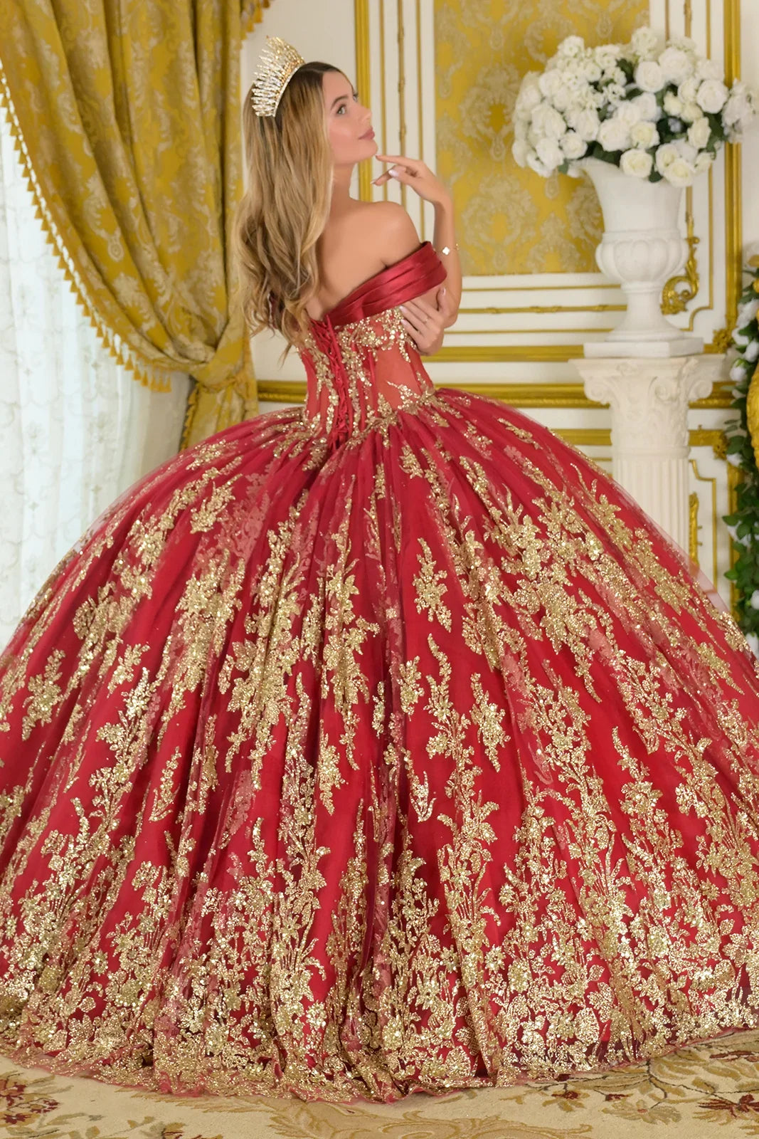 Beaded Off-the-Shoulder Ball Formal Gown | Elizabeth K GL3791