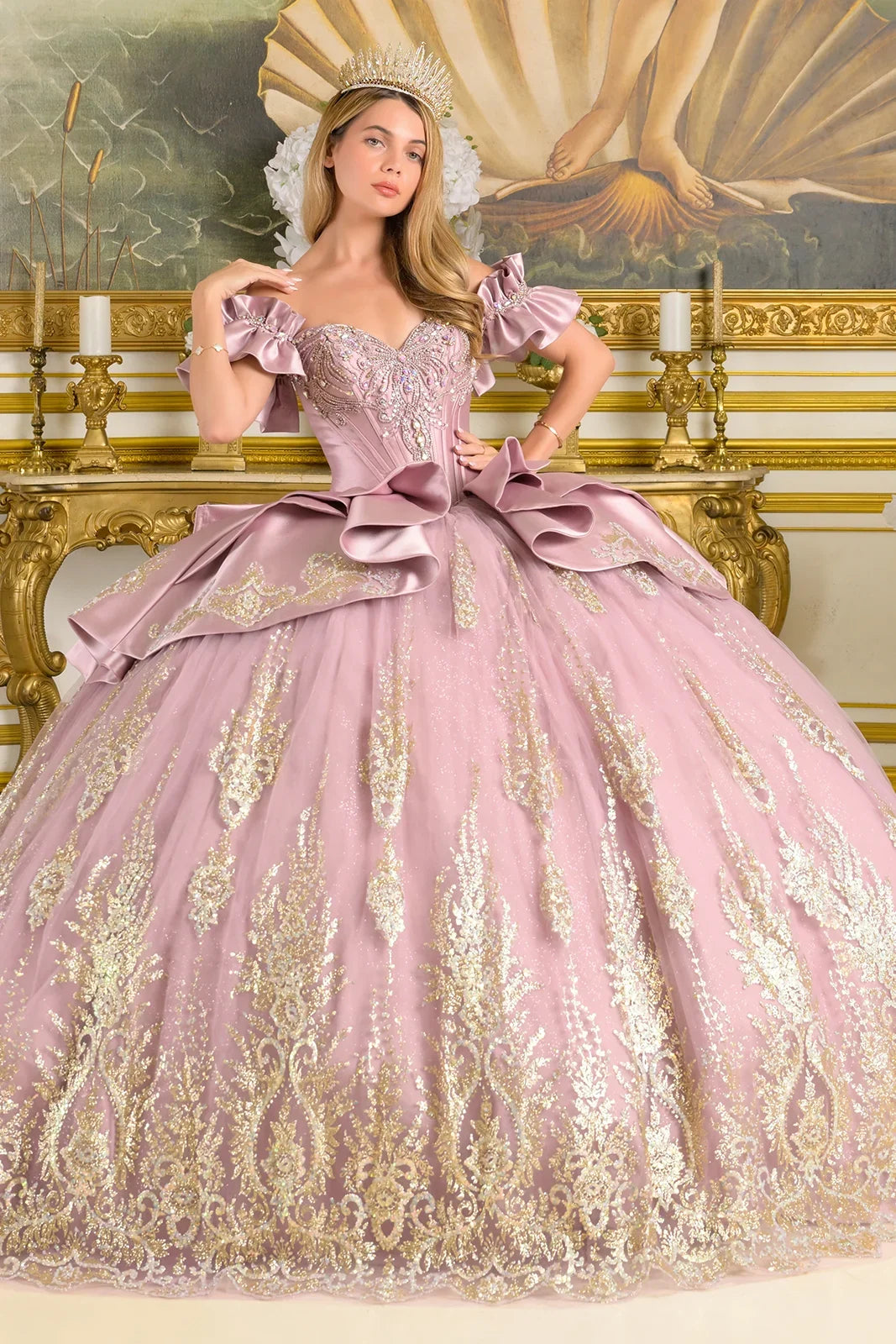 Satin Off-the-Shoulder Ball Formal Gown | Elizabeth K GL3803