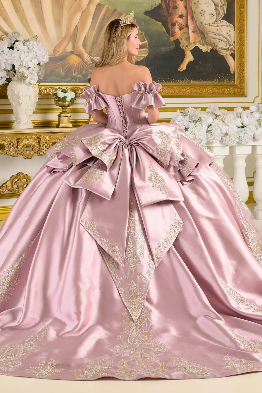 Satin Off-the-Shoulder Ball Formal Gown | Elizabeth K GL3803