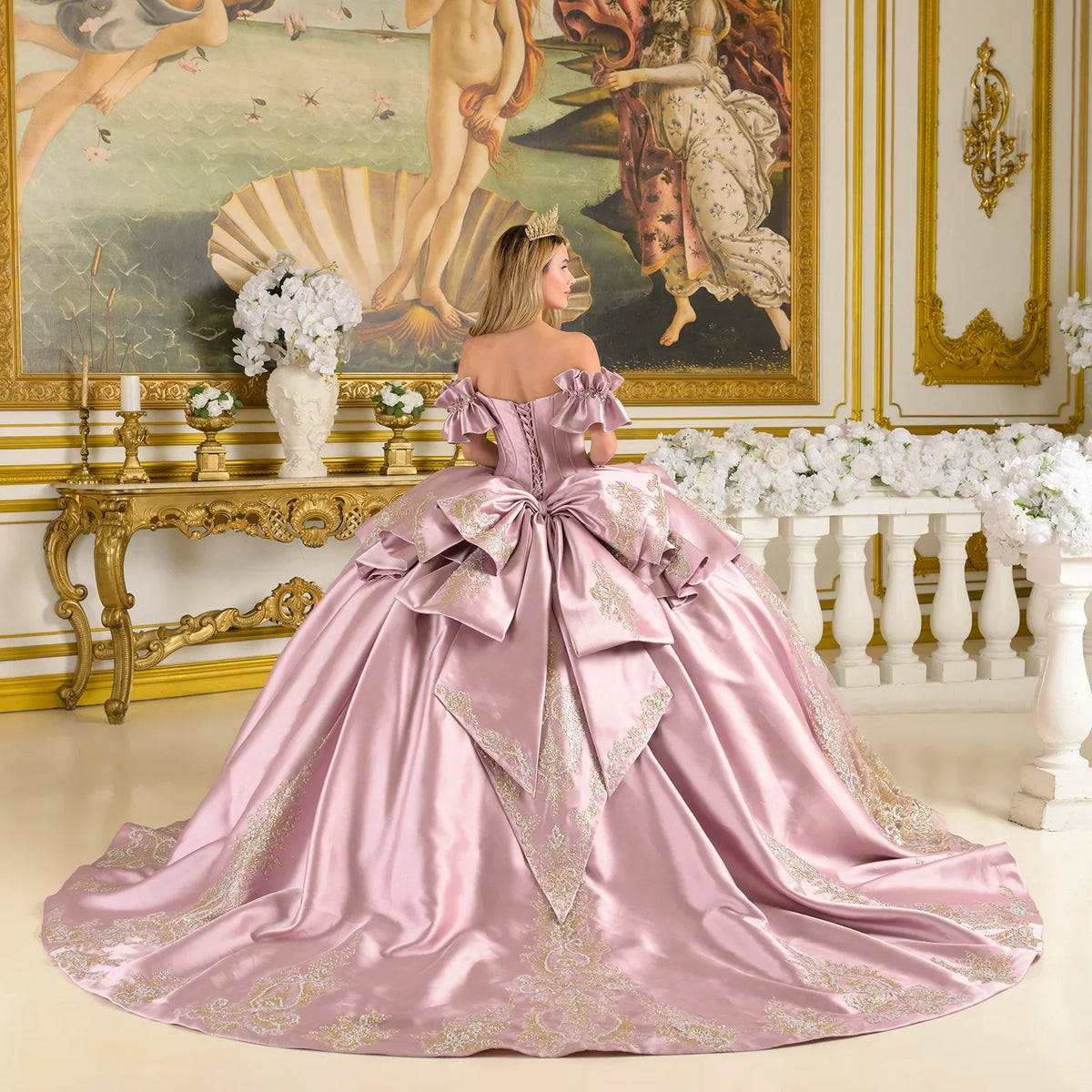 Satin Off-the-Shoulder Ball Formal Gown | Elizabeth K GL3803