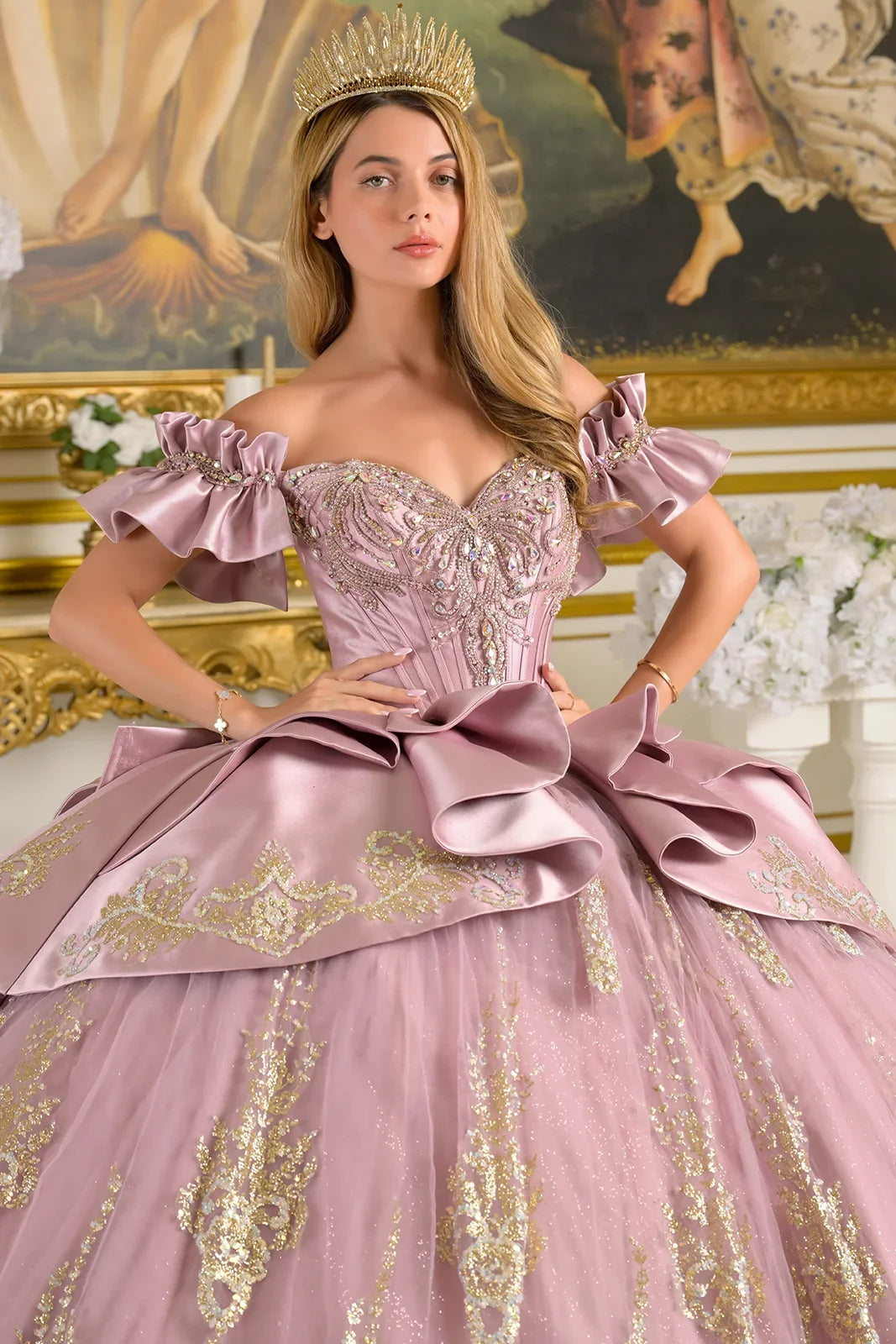 Satin Off-the-Shoulder Ball Formal Gown | Elizabeth K GL3803
