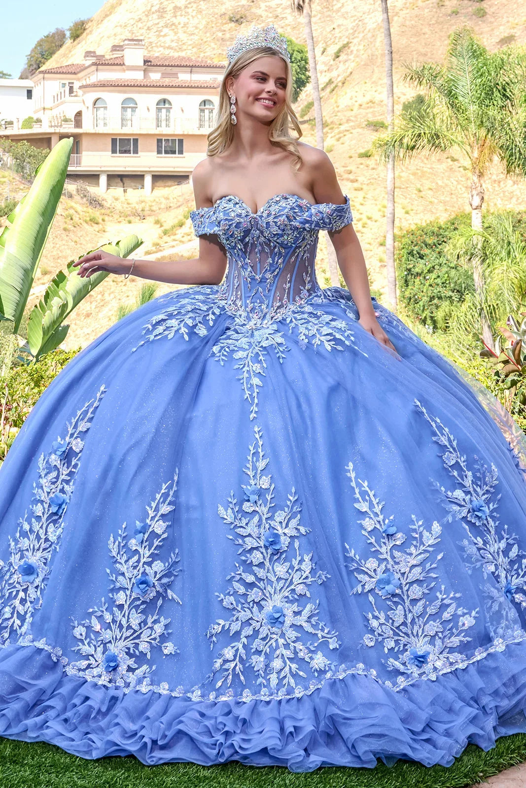 Off-the-Shoulder Ruffled Ball Formal Gown | Elizabeth K GL3812