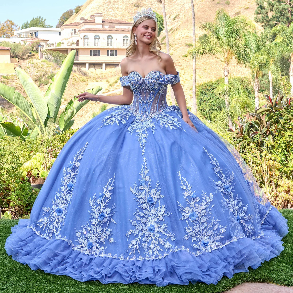 Off-the-Shoulder Ruffled Ball Formal Gown | Elizabeth K GL3812