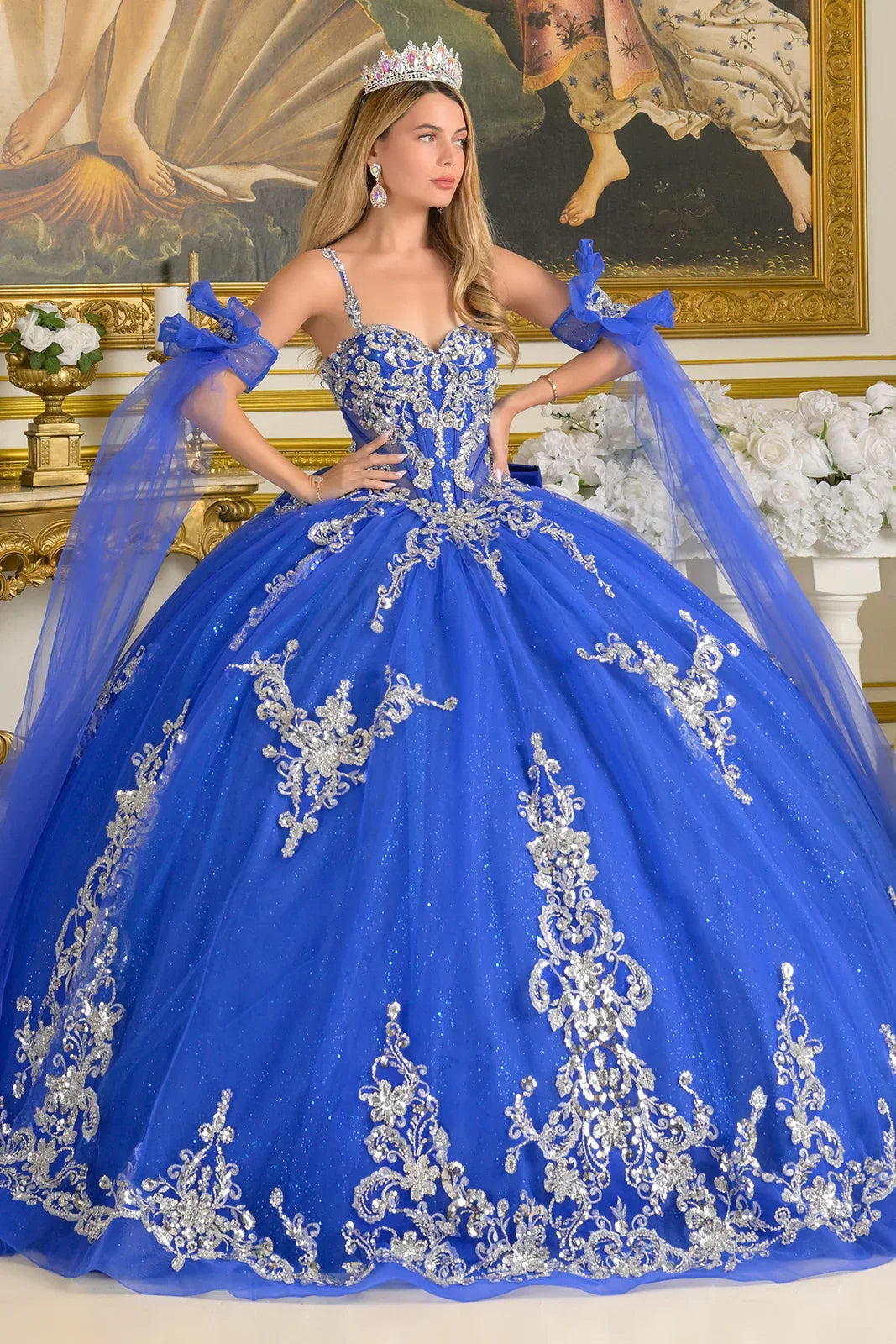 Sleeveless Cape Sleeve Ball Gown | Elizabeth K GL3813