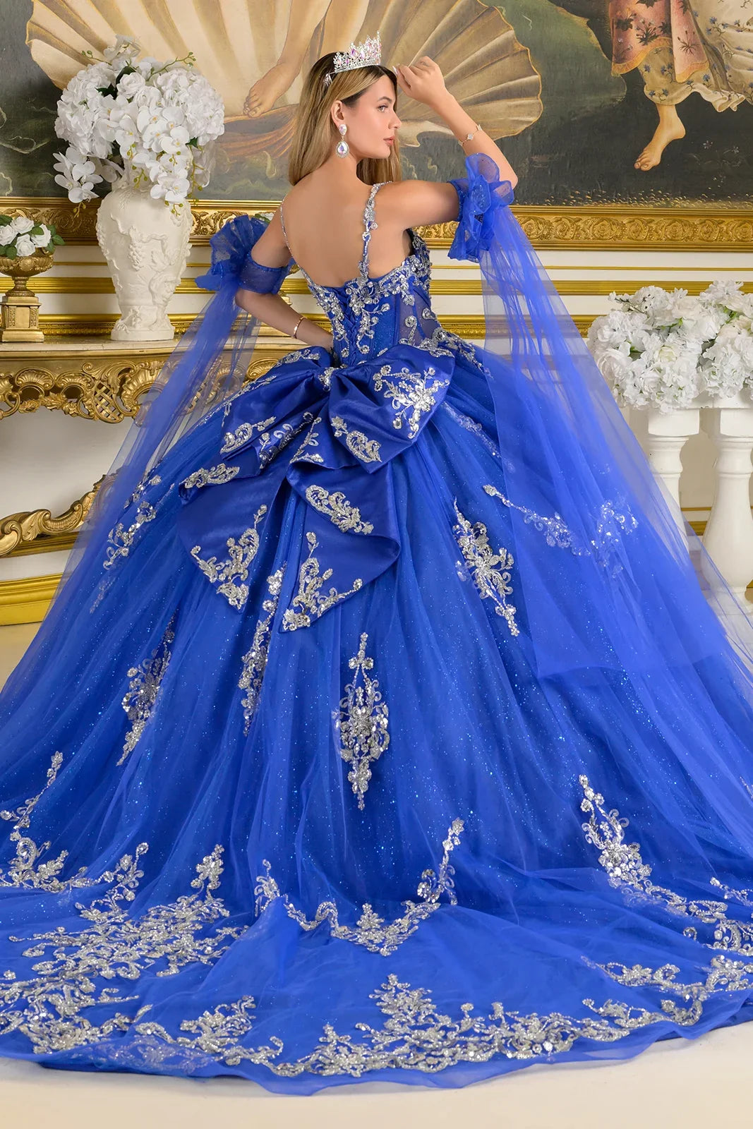 Sleeveless Cape Sleeve Ball Gown | Elizabeth K GL3813