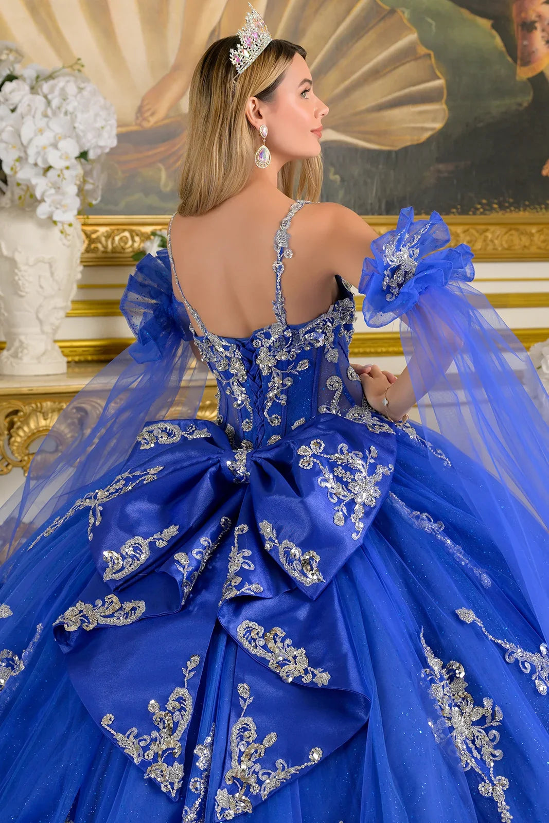 Sleeveless Cape Sleeve Ball Gown | Elizabeth K GL3813