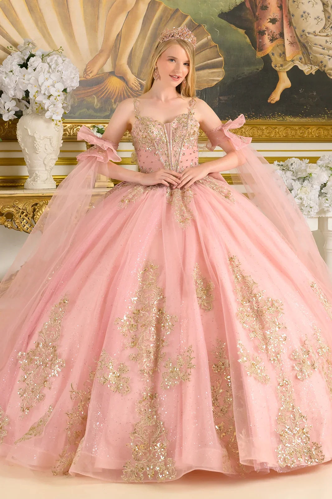 Sleeveless Cape Sleeve Ball Gown | Elizabeth K GL3814
