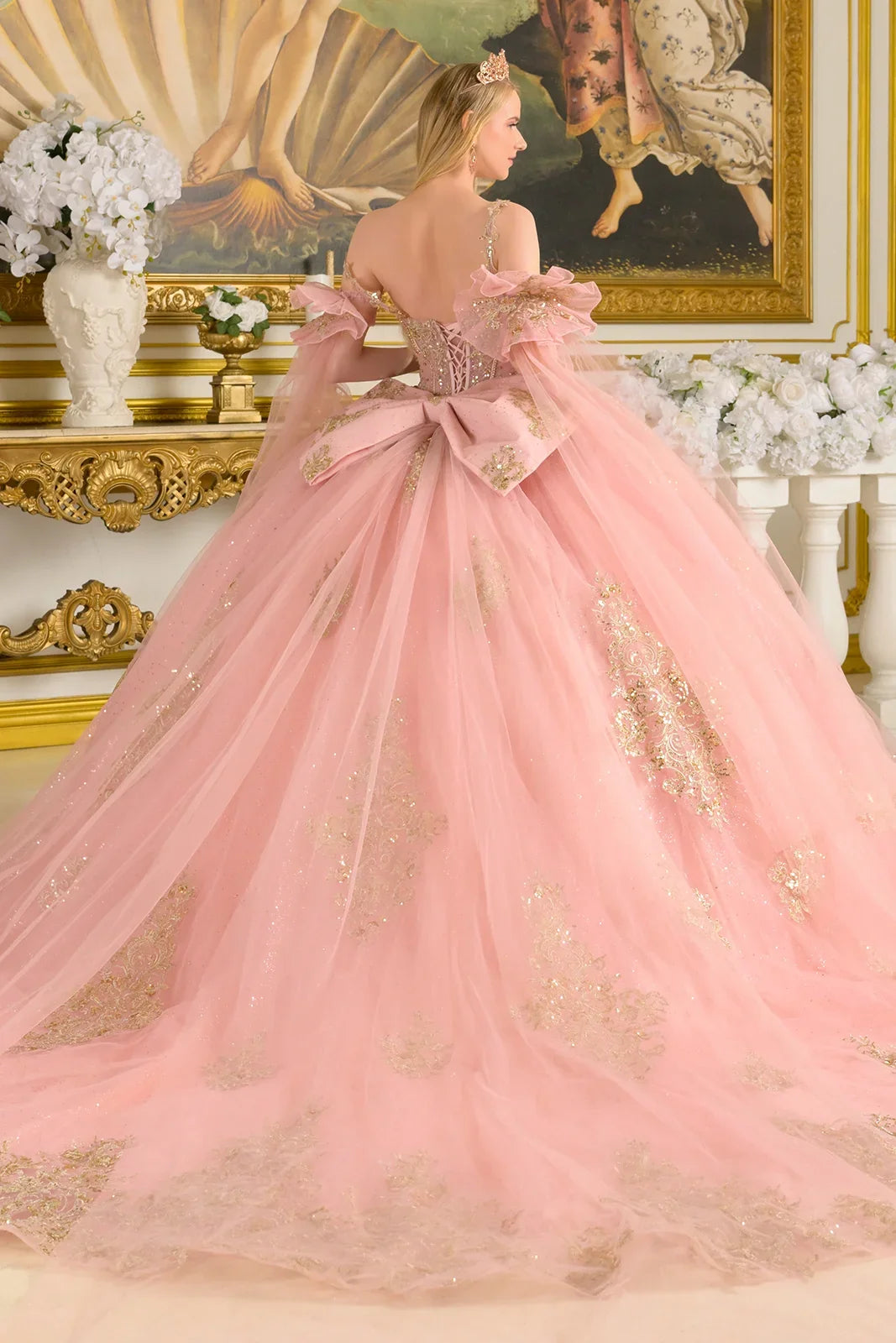 Sleeveless Cape Sleeve Ball Gown | Elizabeth K GL3814
