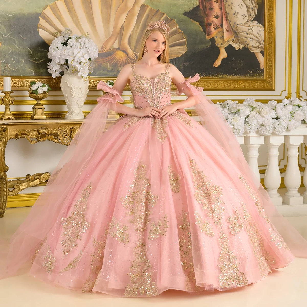 Sleeveless Cape Sleeve Ball Gown | Elizabeth K GL3814