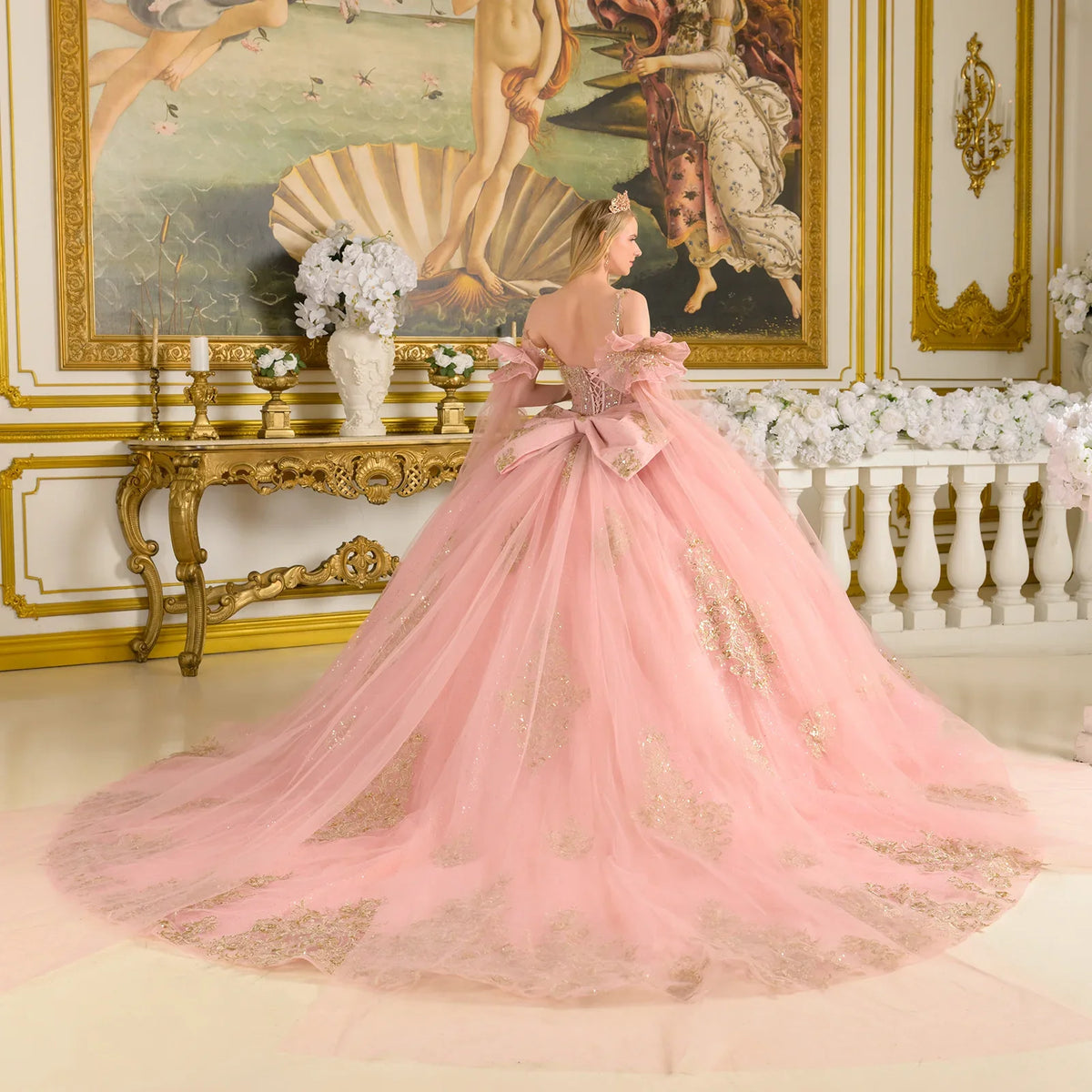 Sleeveless Cape Sleeve Ball Gown | Elizabeth K GL3814