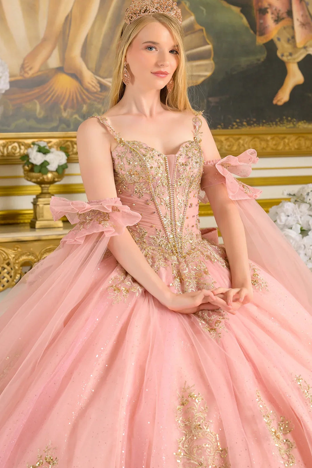 Sleeveless Cape Sleeve Ball Gown | Elizabeth K GL3814