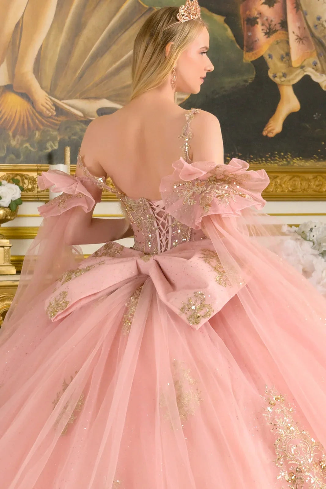 Sleeveless Cape Sleeve Ball Gown | Elizabeth K GL3814