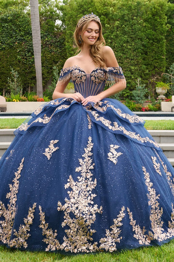 Off-the-Shoulder Fringe Ball Formal Gown | Elizabeth K GL3857